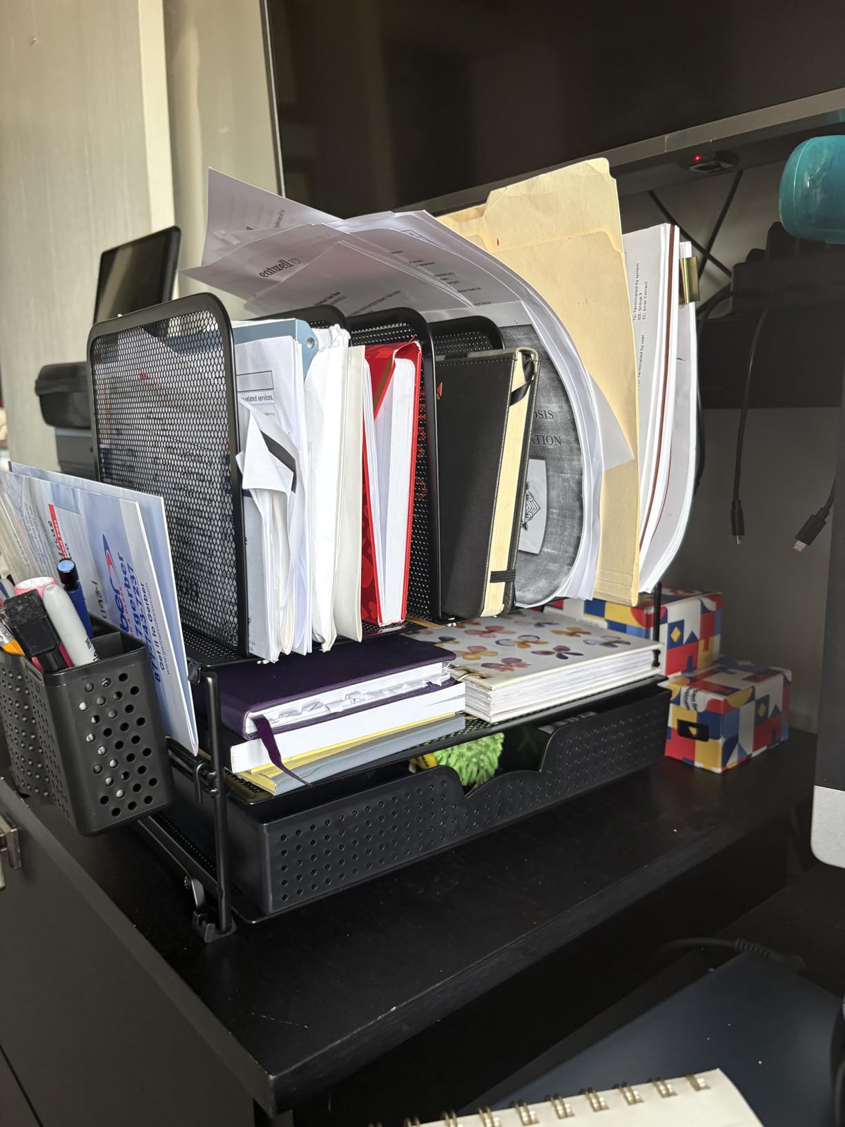 Simple Houseware Mesh Desk Organizer with Sliding Drawer, Double Tray and 5 Upright Sections, Black customer photo 2
