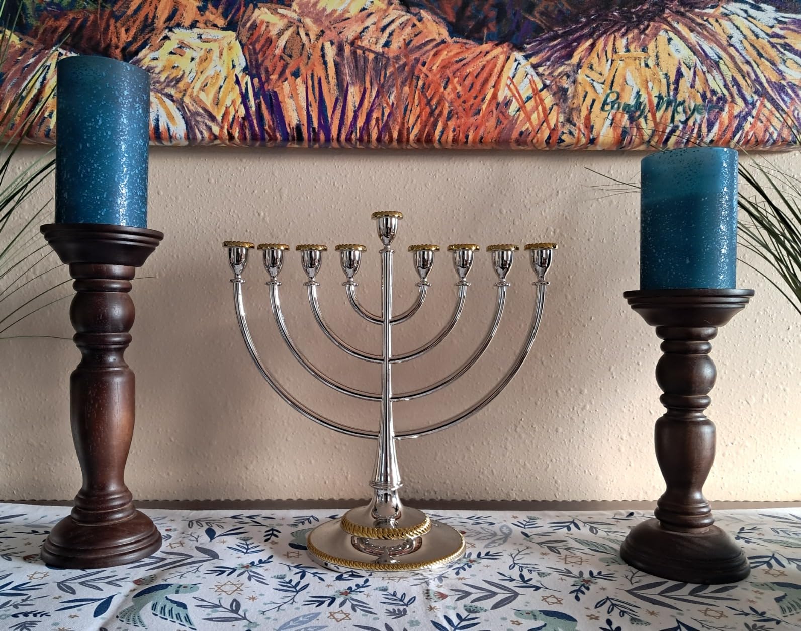 Reed & Barton Roseland Nickel-Plated Hanukkah Menorah | nickel-plated zinc alloy with gold tone | 12 x 11.8 inch size | traditional hanukkah keepsake gift, gift for women customer photo 2