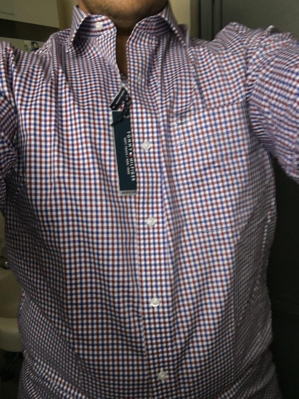 Tommy Hilfiger Men's Regular Fit Non Iron Gingham Dress Shirt - Amazon Exclusive customer photo 1