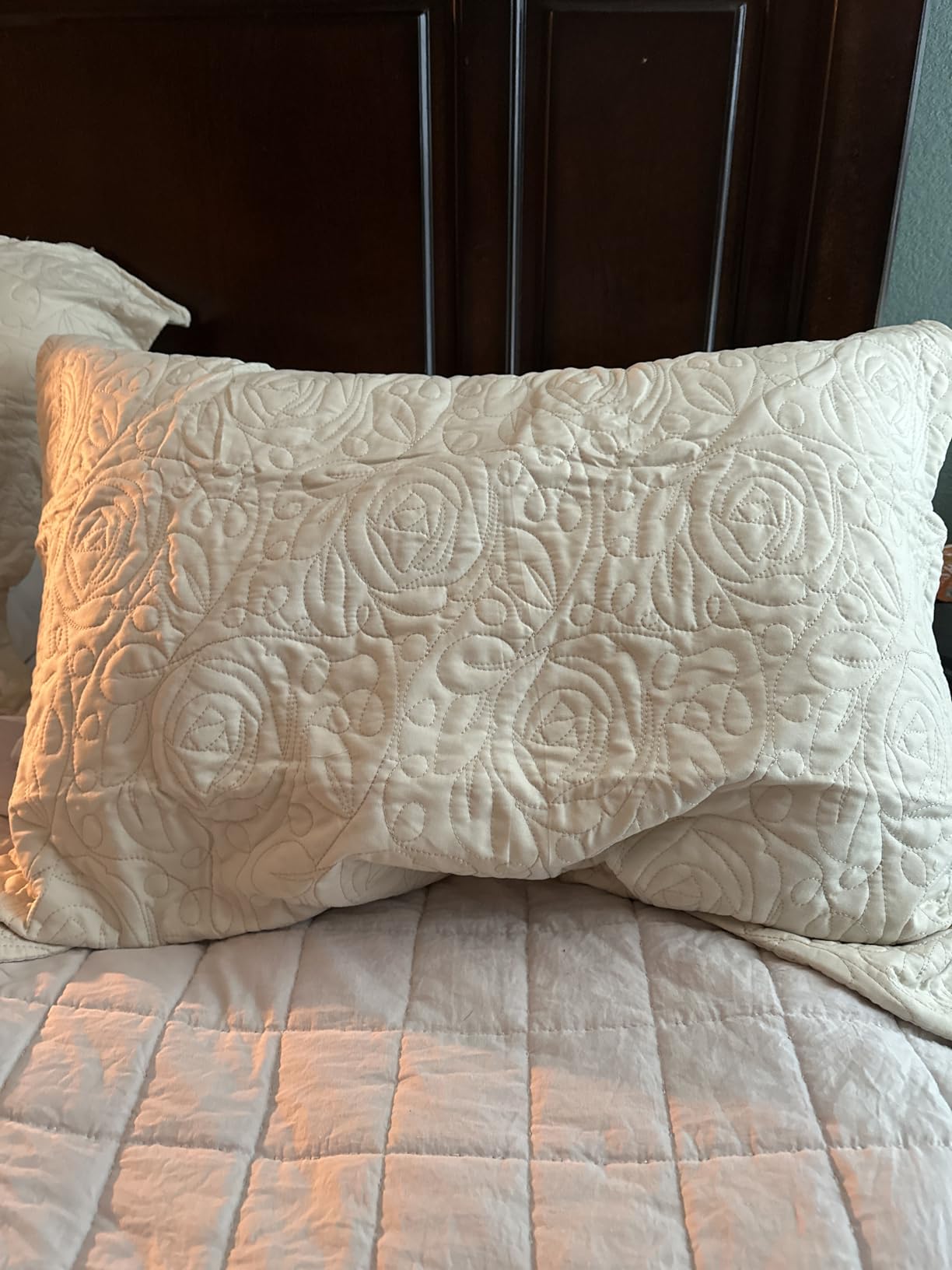 MarCielo 2-Piece Embroidered Pillow Shams, Decorative Microfiber Pillow Covers Set, Standard Size, Beige customer photo 1