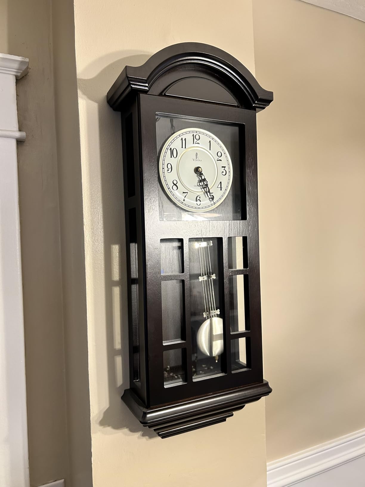 Pendulum Wall Clock, Hanging Wooden Grandfather Wall Clock, Quiet | Real Wood Clock 23.5x9, Non-Chiming Battery Operated with Pendulum, Living Room Decor, Office, Entryway, Home Decor Gift customer photo 1