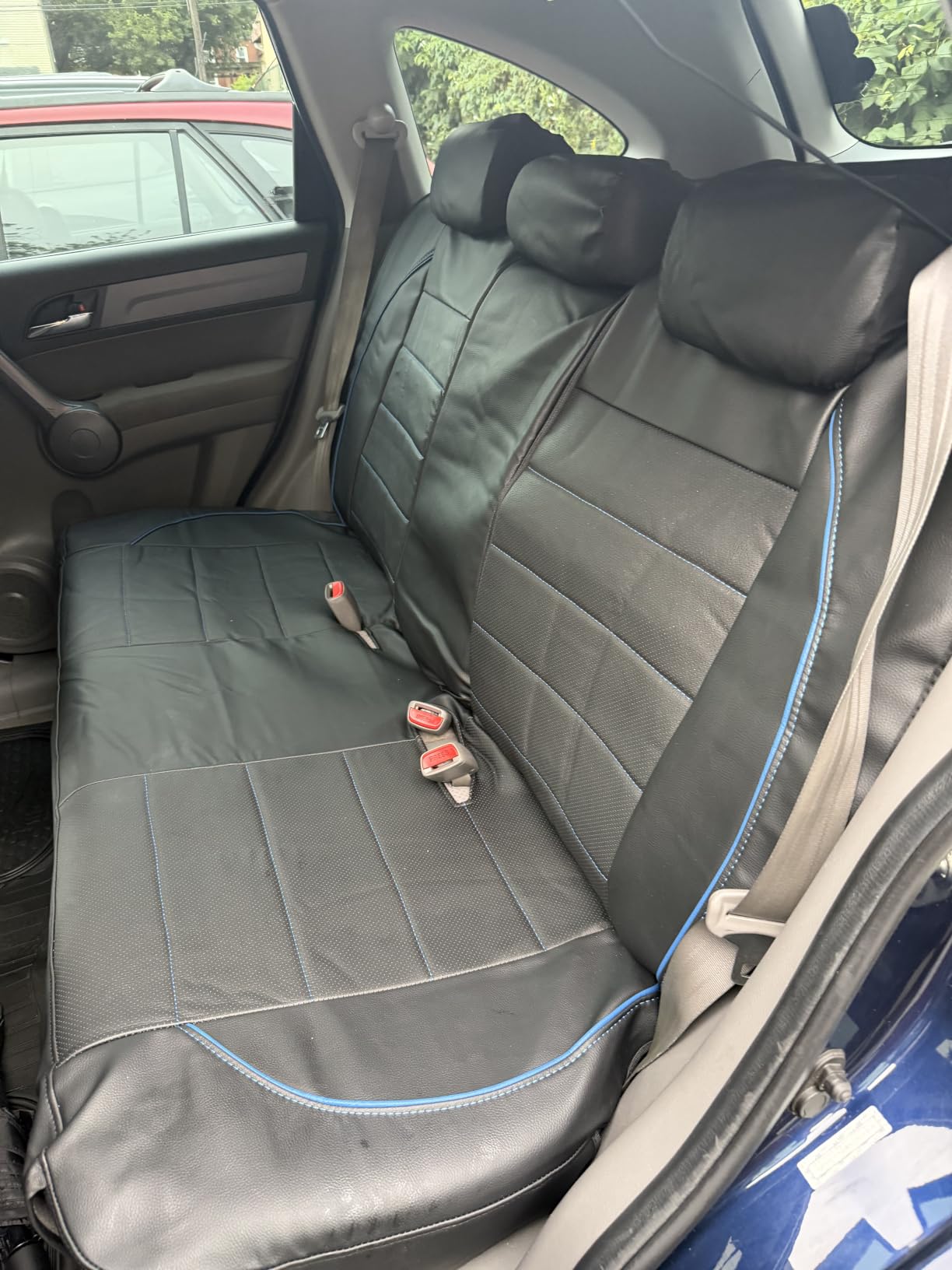 CAR PASS Universal FIT Piping Leather Car Seat Cover, for SUVs, Van, Trucks, Airbag Compatible, Inside Zipper Design and Reserved Opening Holes (Full Set, Black and Red) customer photo 1