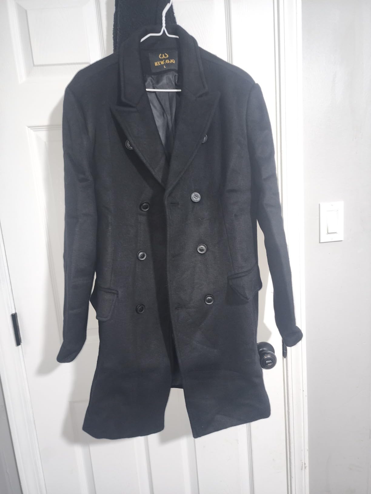 Men's Premium Wool Blend Double Breasted Long Pea Coat customer photo 2