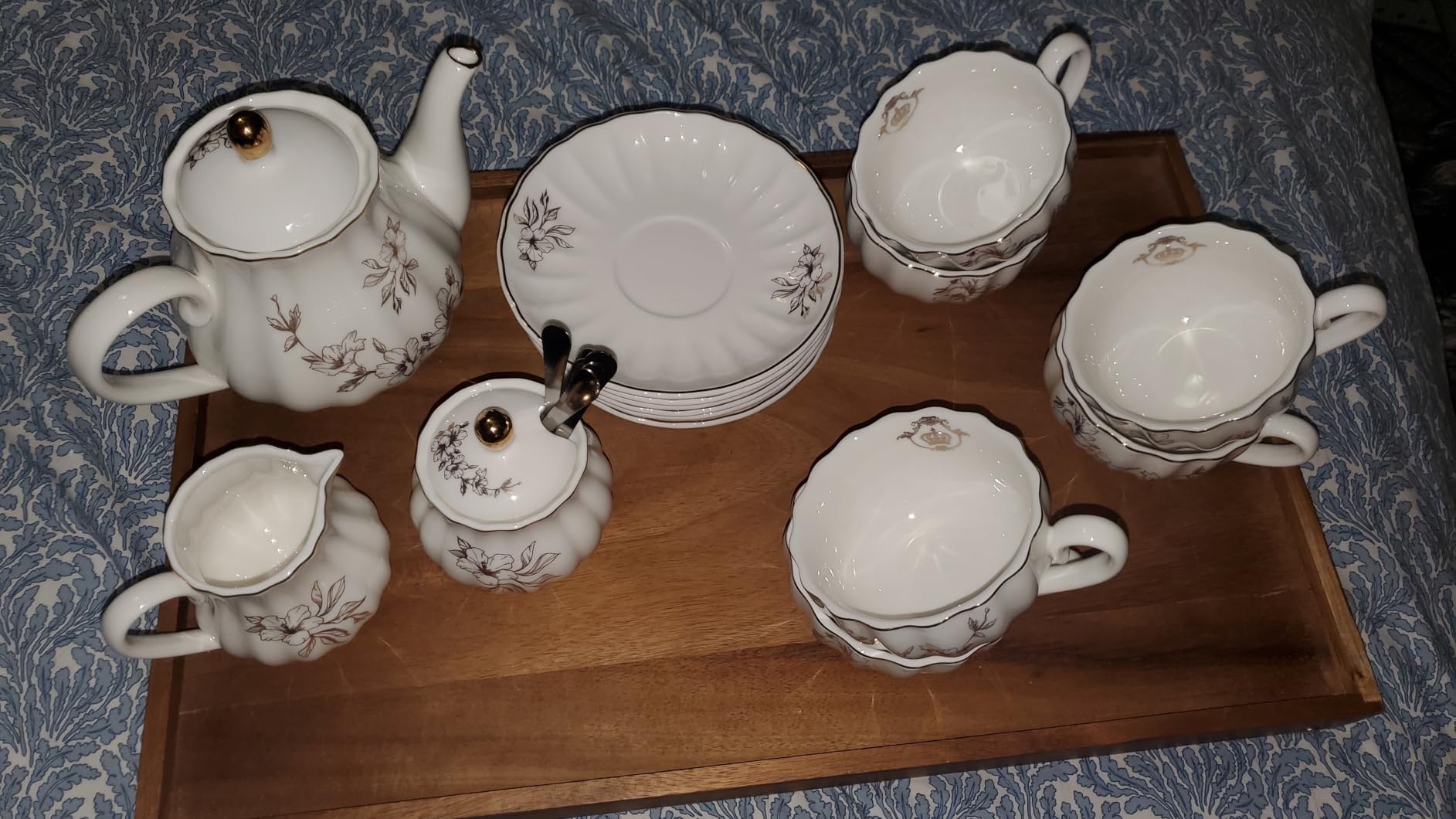 Porcelain Tea Sets British Royal Series, 8 OZ Cups& Saucer Service for 6, with Teapot Sugar Bowl Cream Pitcher Teaspoons and tea strainer for Tea/Coffee, Pukka Home (Pure White) customer photo 1
