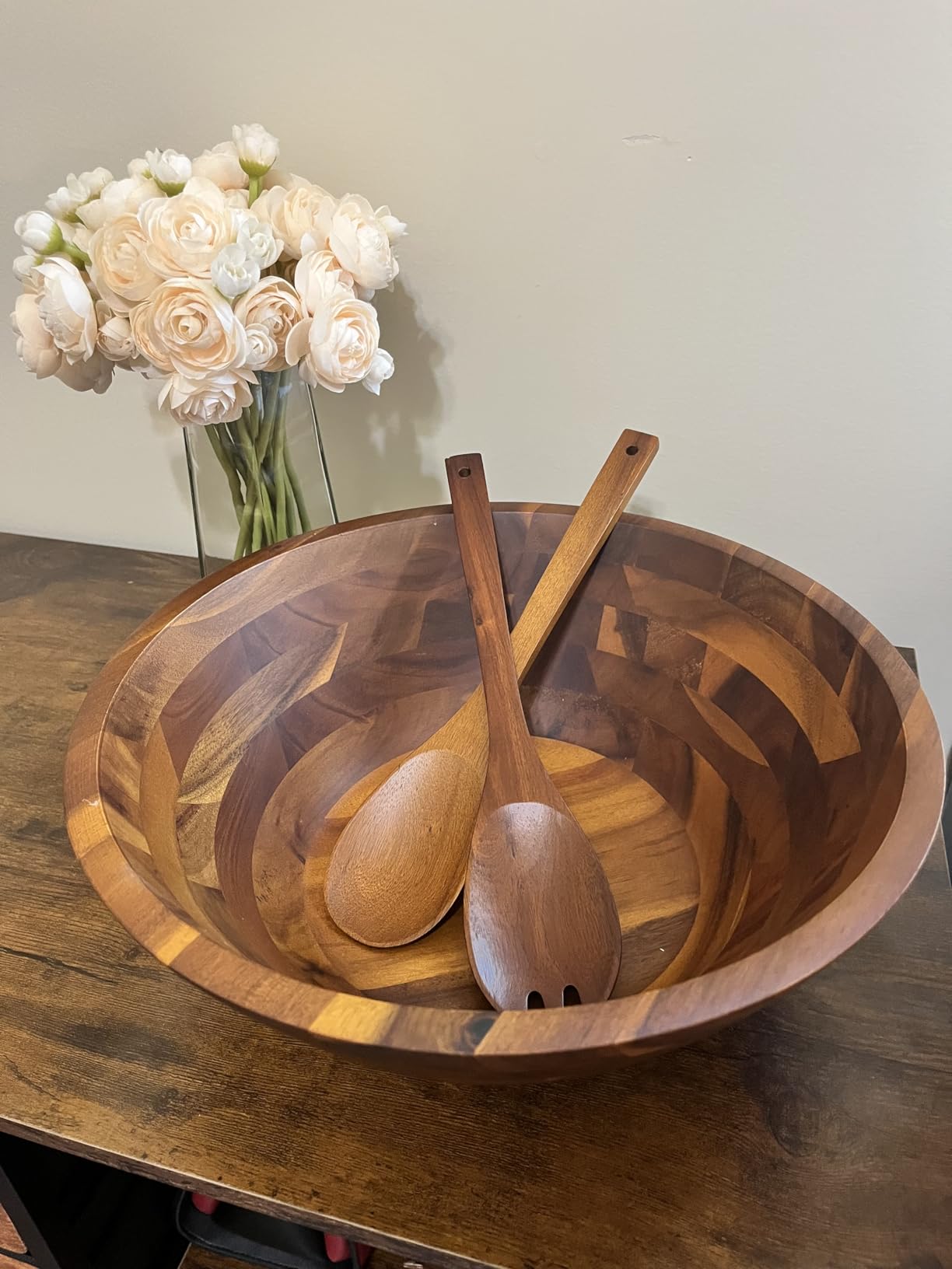 AIDEA Salad Bowls, Wooden Salad Bowls Set, Large Acacia Wood Serving Bowl for Fruits, Salad, 12.5