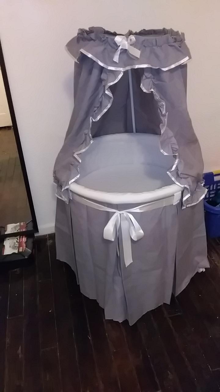 Badger Basket Empress Canopy Bassinet - Round Rocking Baby Cradle with Locking Wheels, Mattress, Bedding, and Storage Basket - 2-in-1 Bedside Sleeper - Gray/White customer photo 1