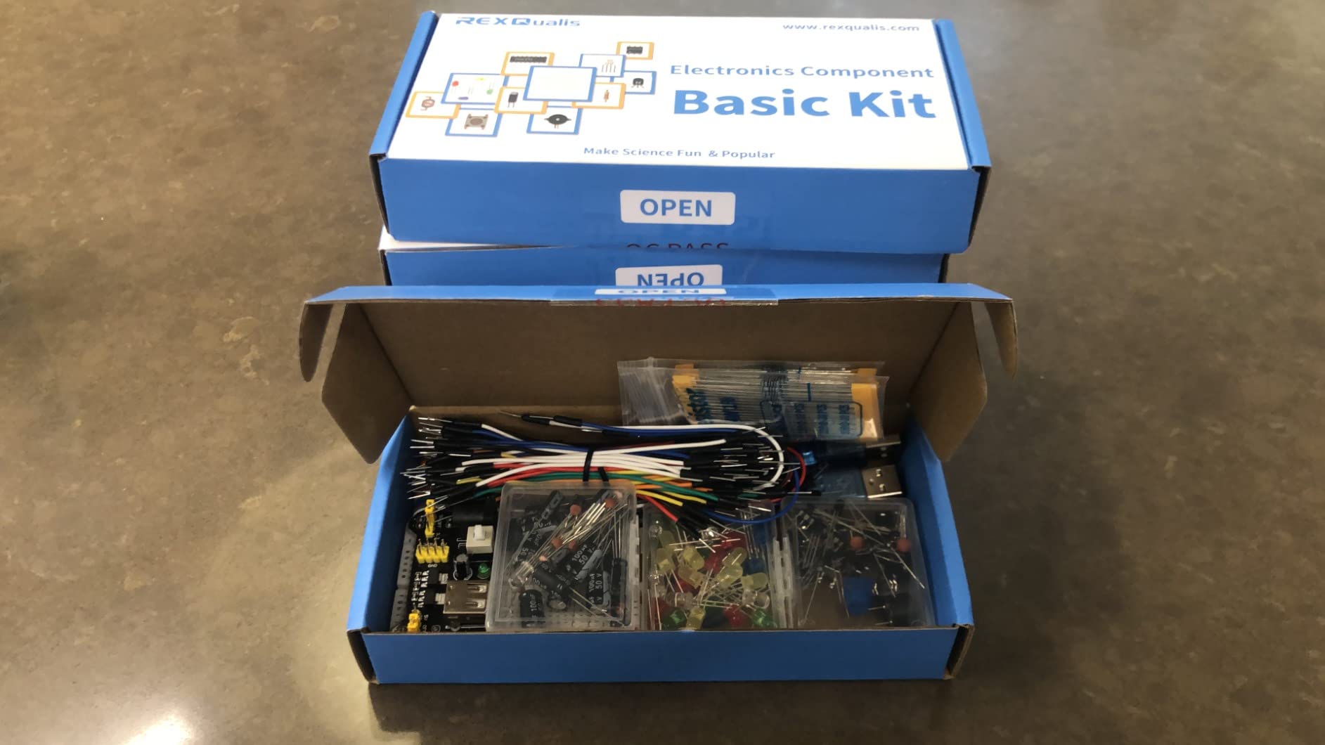 REXQualis Electronics Basic Kit w/Power Supply Module, Breadboard, Jumper Wire, LED, Resistor, comes with more than 300pcs sensors and components for fun and simple electronic projects. customer photo 2