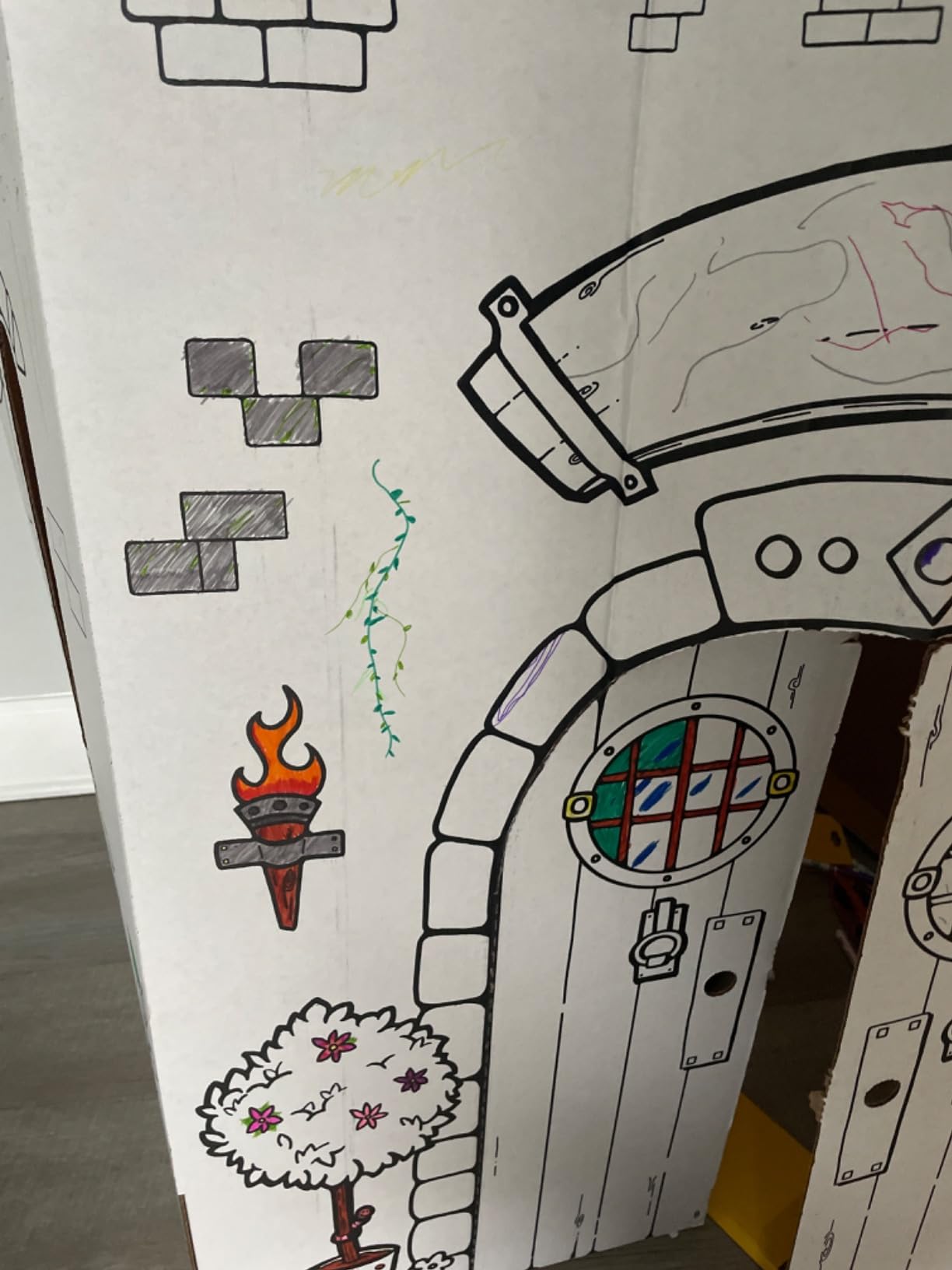 Easy Playhouse Cardboard Fairy Tale Castle - Kids Color & Draw Fort | Made in USA DIY Arts and Crafts Playhouse; 32x32x43.5 in Personalizable Fortress with Windows, Doors, and 4 Turrets customer photo 1