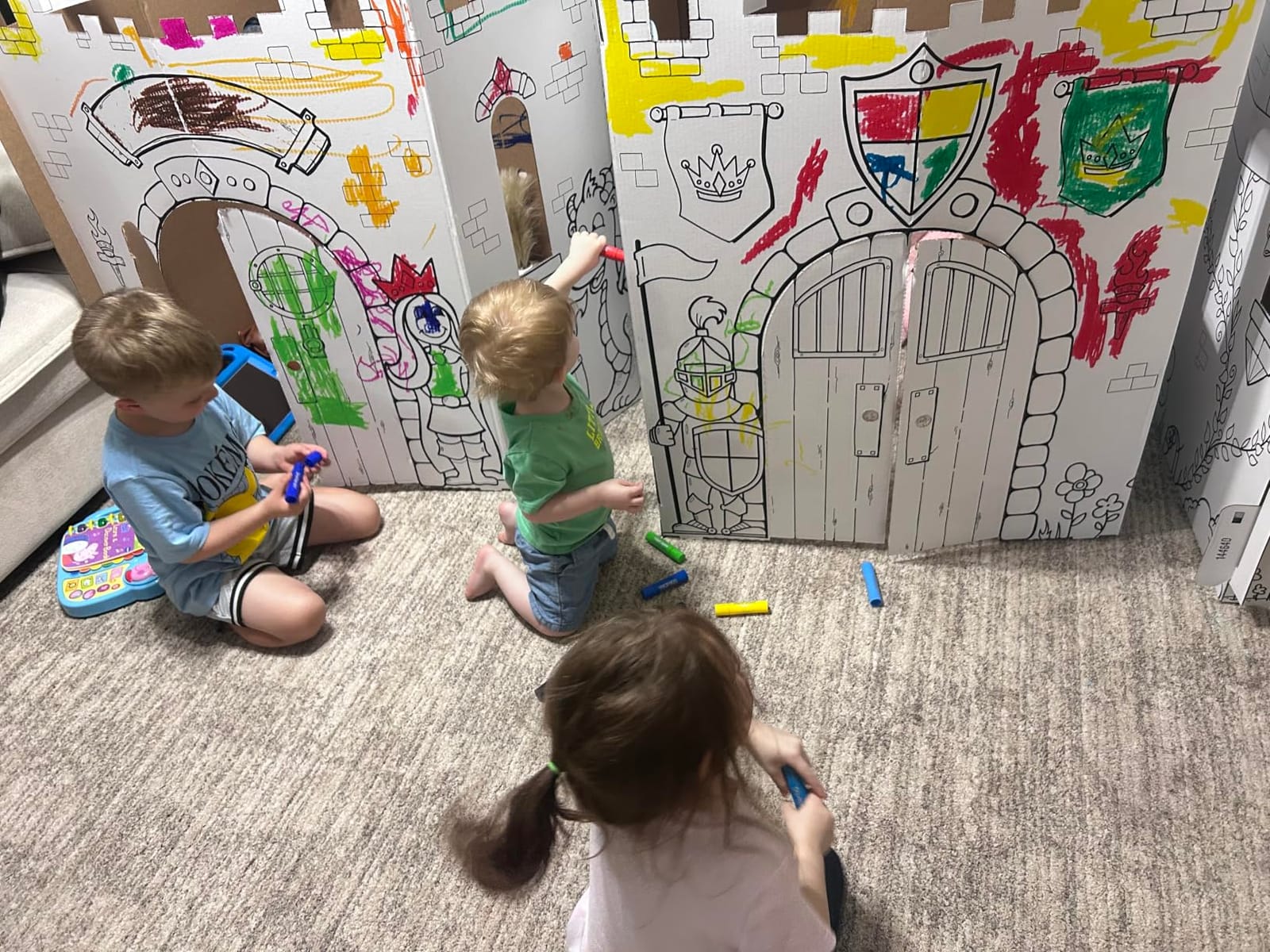 Easy Playhouse Cardboard Fairy Tale Castle - Kids Color & Draw Fort | Made in USA DIY Arts and Crafts Playhouse; 32x32x43.5 in Personalizable Fortress with Windows, Doors, and 4 Turrets customer photo 2