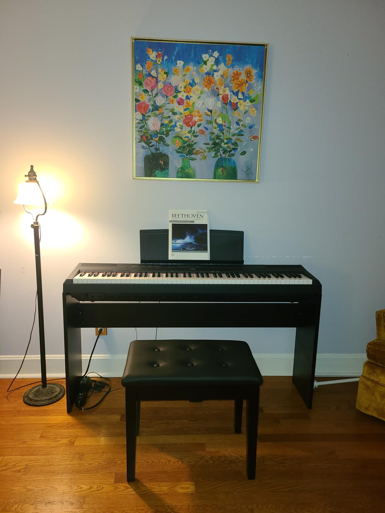 SONGMICS Duet Piano Bench with Padded Cushion and Storage Compartment | Piano Chair Seat, 13.4 x 29.1 x 19.7 Inches, Ink Black, ISLAND Collection ULPB75BK customer photo 2