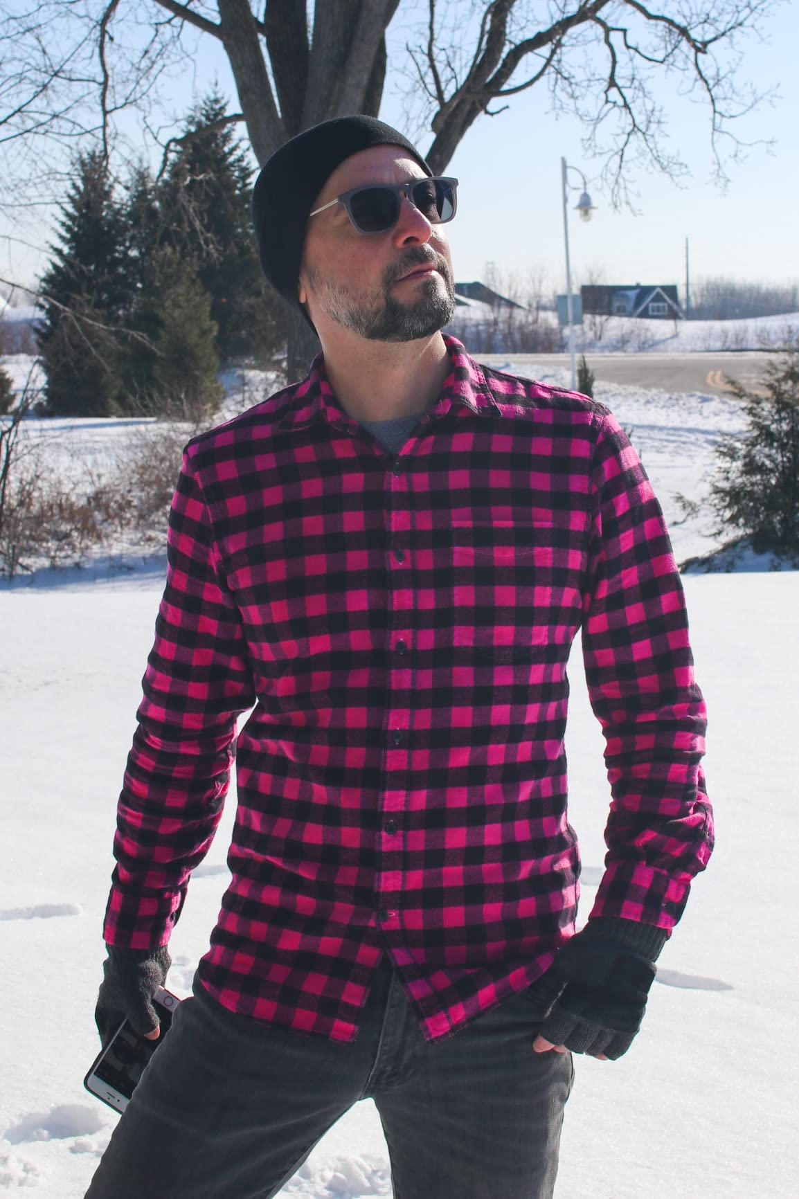 Amazon Essentials Men's Slim-Fit Brushed Cotton Flannel Shirt, Long Sleeve Button Down Collared Plaid customer photo 1