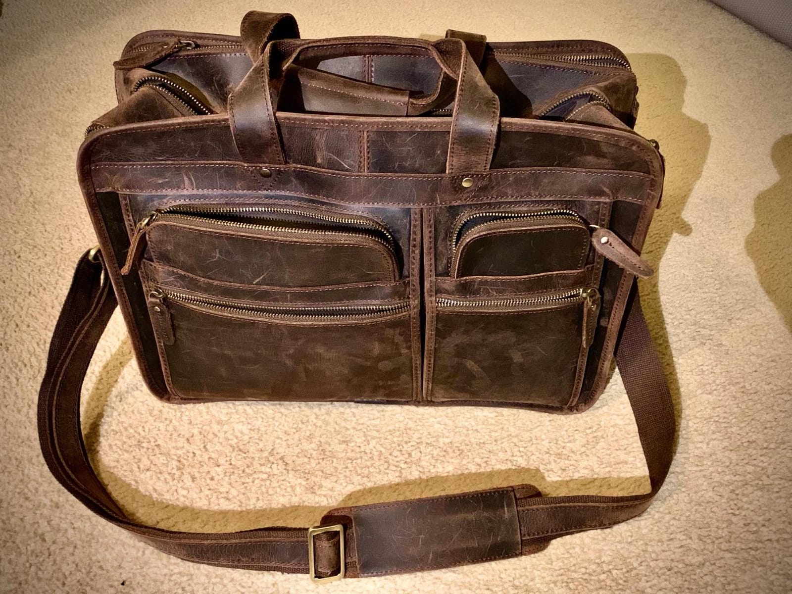Men's Full Grain Leather Briefcase Large 17 Inch Business Travel Laptop Messenger Bag Tote with YKK Metal Zippers customer photo 1