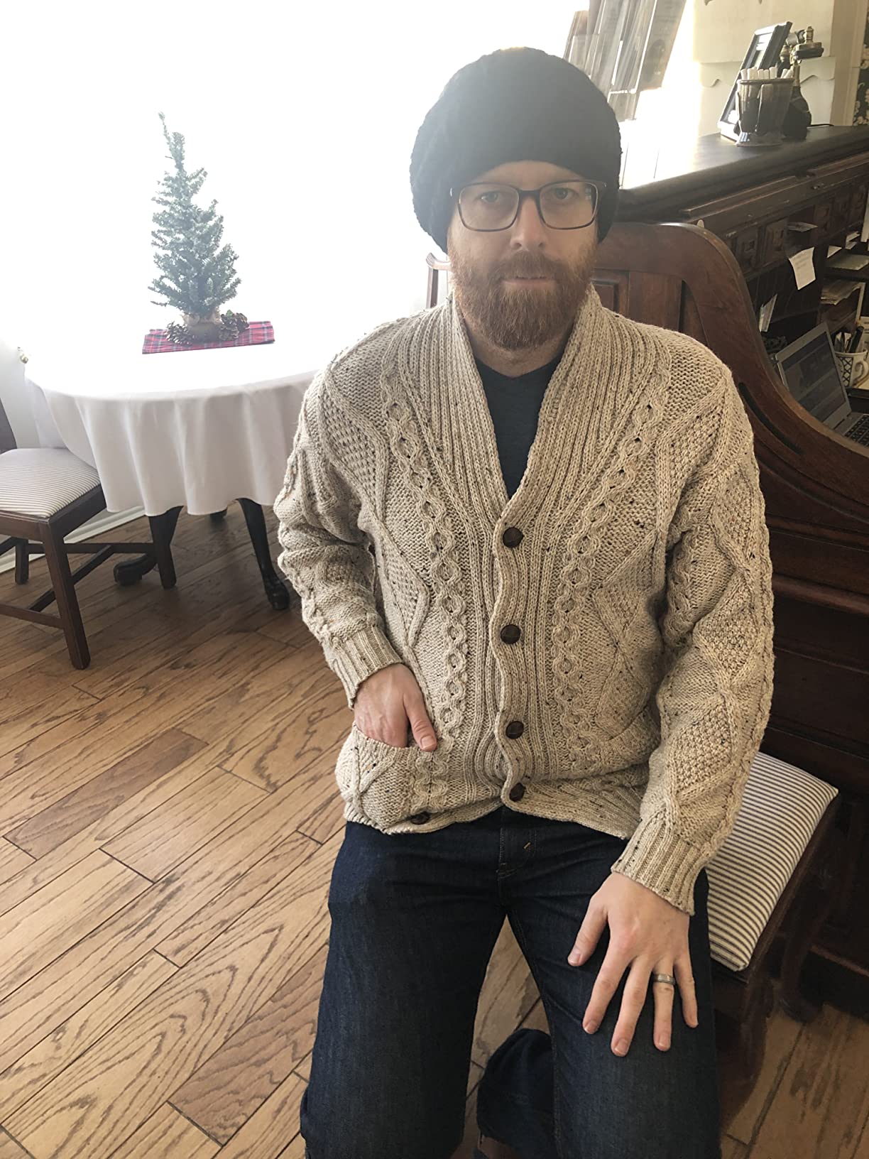 Men's Irish Cable Knitted Cardigan Sweater (100% Merino Wool) customer photo 2