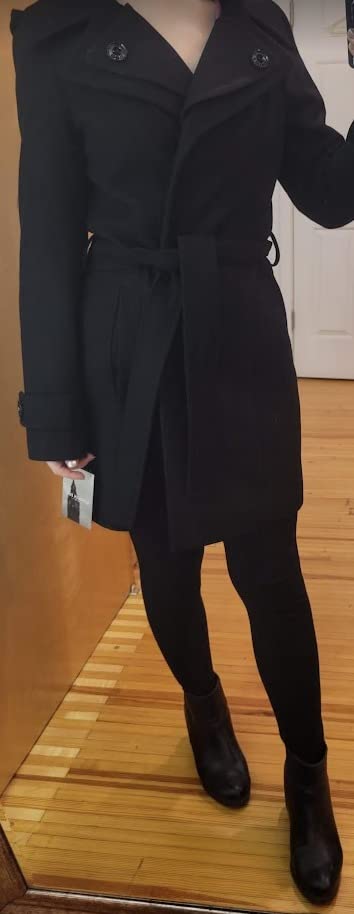 LONDON FOG Womens Double Lapel Thigh Length Button Front Wool Coat With Belt customer photo 1