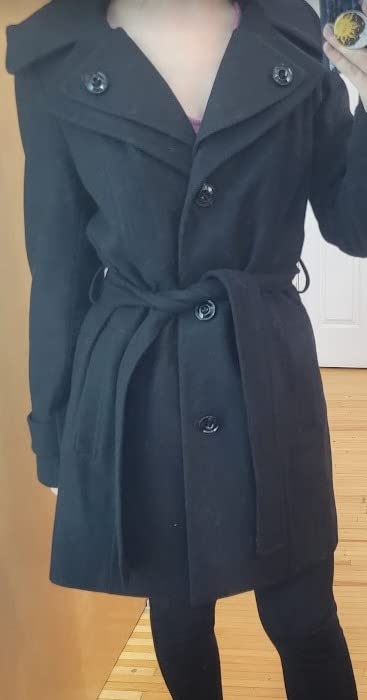 LONDON FOG Womens Double Lapel Thigh Length Button Front Wool Coat With Belt customer photo 2
