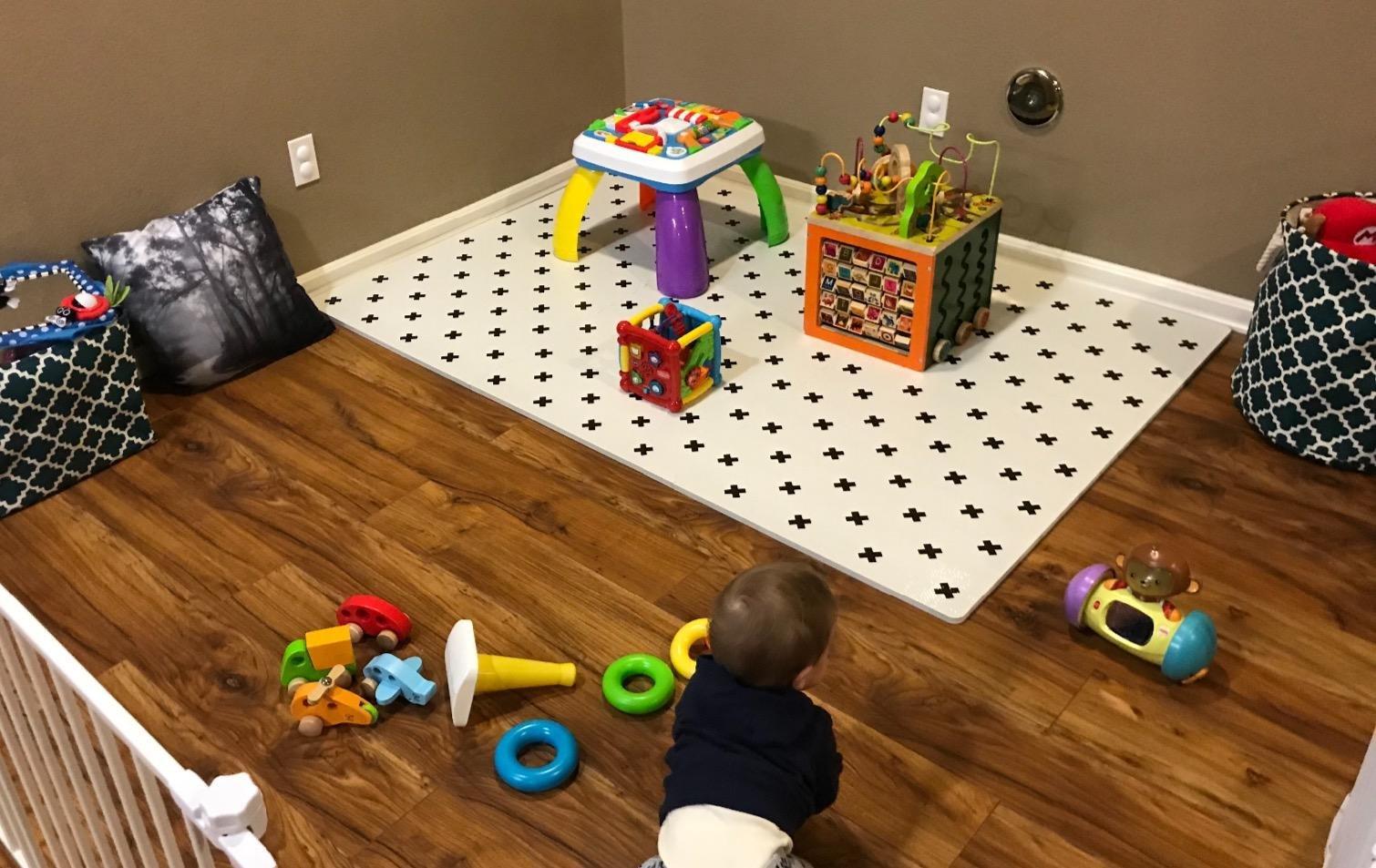 Yay Mats Stylish Extra Large Puzzle Play Mat, Thick, Soft, Non-Toxic Foam Covers 6 ft x 4 ft. Expandable Tiles with Edges - EVA Foam Play Mat for Floor (Carter Mudcloth Tan) customer photo 1