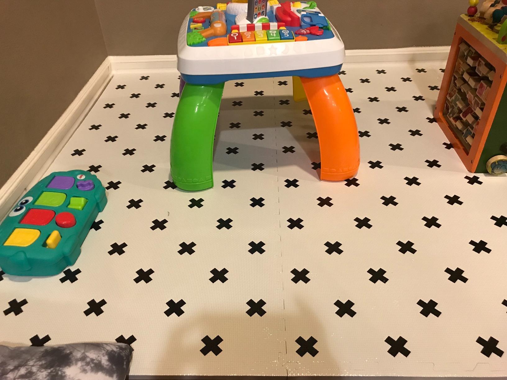 Yay Mats Stylish Extra Large Puzzle Play Mat, Thick, Soft, Non-Toxic Foam Covers 6 ft x 4 ft. Expandable Tiles with Edges - EVA Foam Play Mat for Floor (Carter Mudcloth Tan) customer photo 2