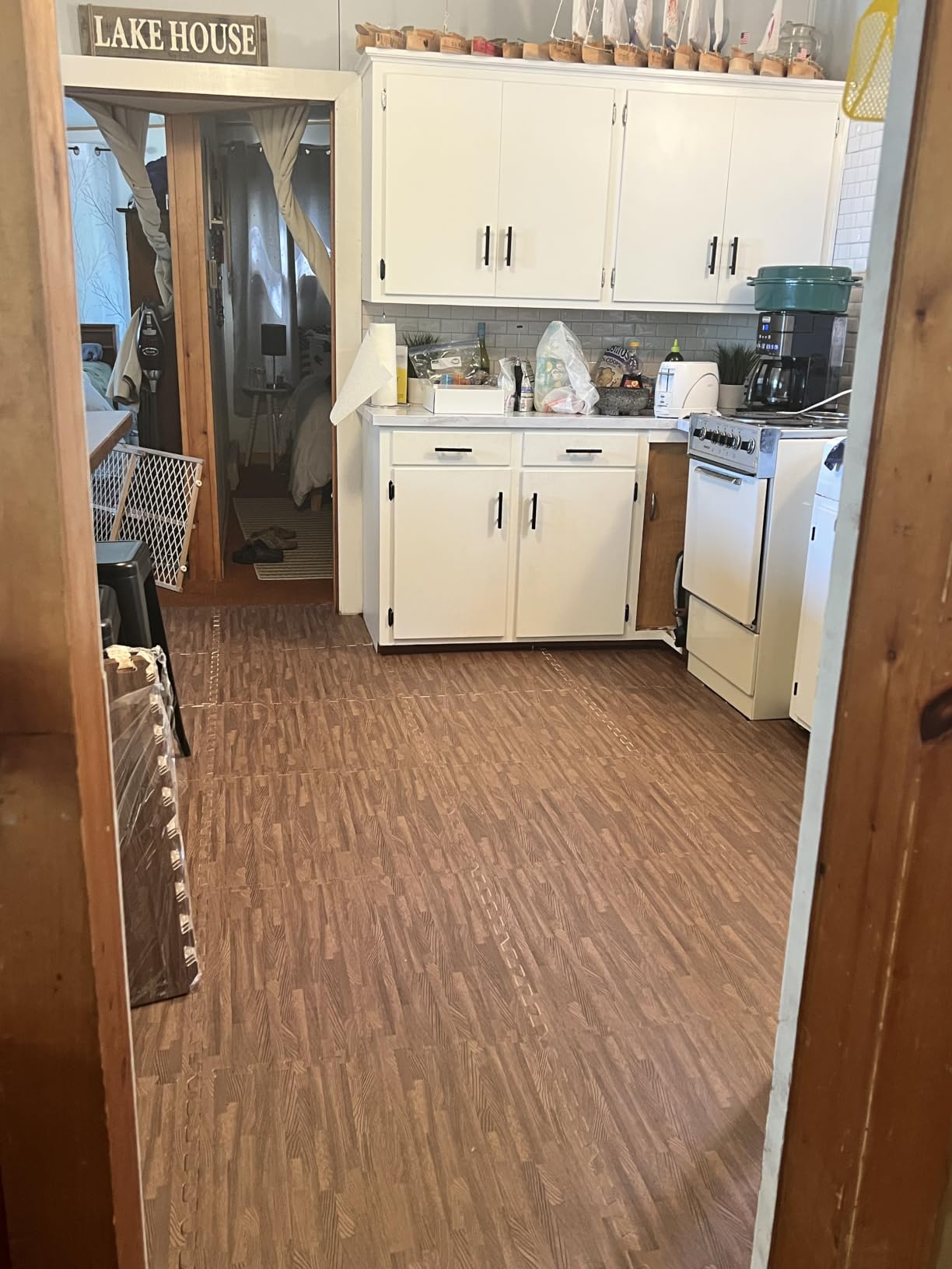 Sorbus Wood Grain Floor Tiles Foam Mat EVA Interlocking Mats Tile 3/8-Inch Thick Flooring Wood Puzzle Exercise Mats w/Borders - Home Playroom Basement, Apartment, Trade Show, Baby, Dance customer photo 2