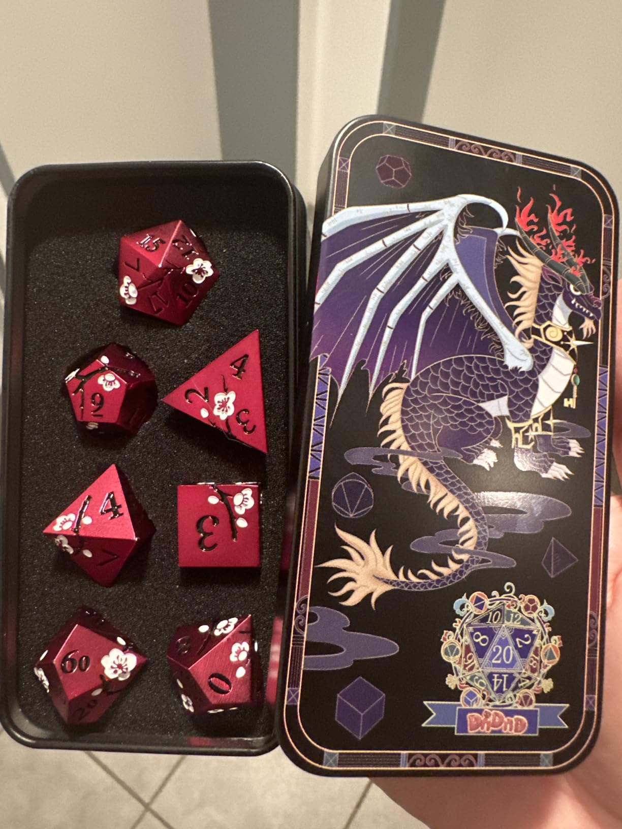 DNDND Metal Dice Set D&D, 7 die Metallic Polyhedral Dice Set with Gift Metal Box and Gold Number for DND Dungeons and Dragons Role Playing Games (Black and Gold) customer photo 1