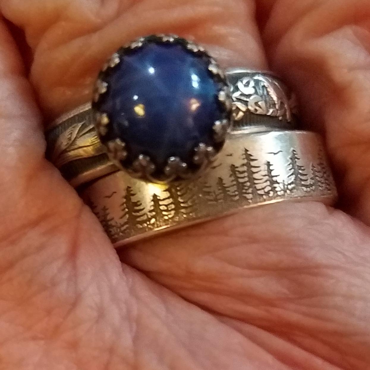 8mm Blue Star Sapphire Sterling Silver Crown Blooming Flower Band Ring customer photo 1