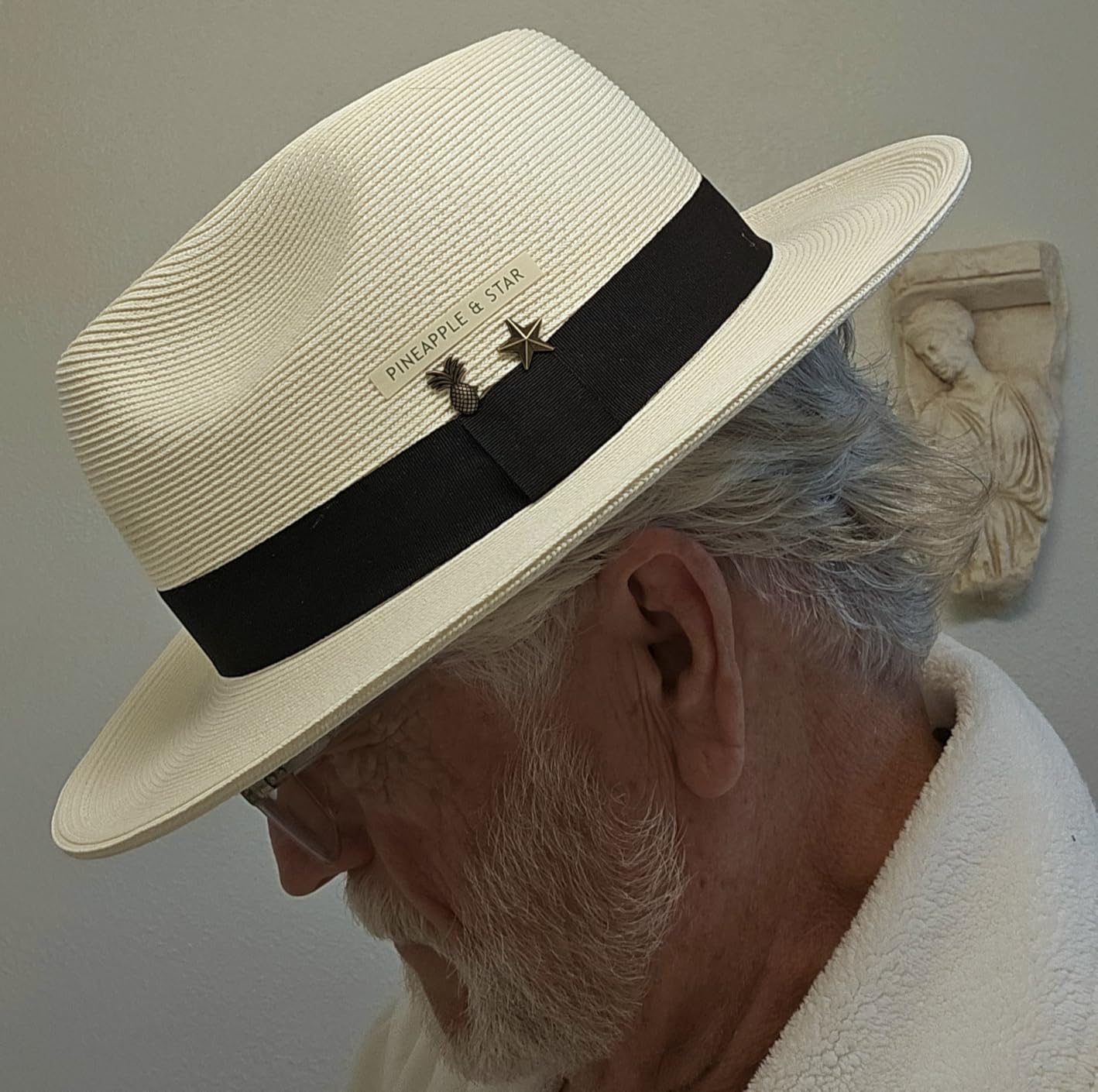Pineapple&Star Sun Straw Fedora Beach Hat Fine Braid UPF50+ for Unisex customer photo 2