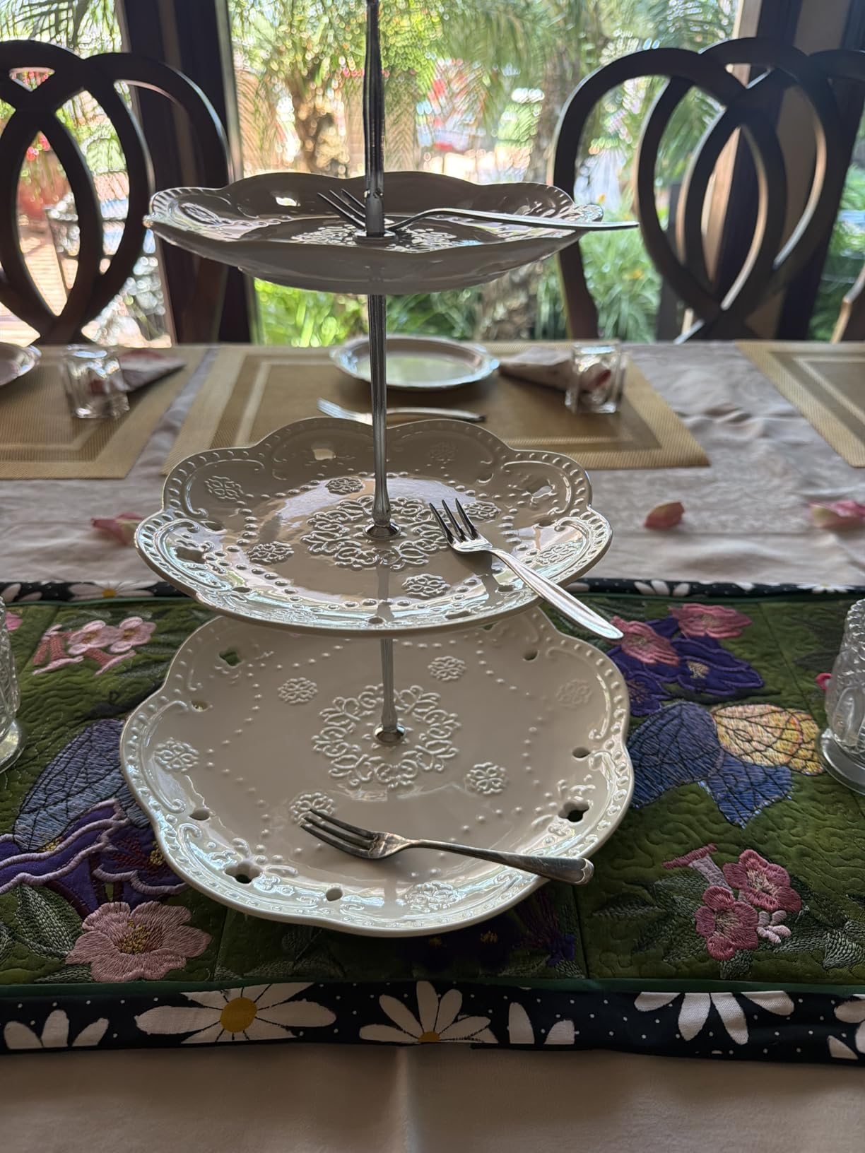 3-Tier Porcelain Cupcake Stand Serving Tray - White Embossed Elegant Dessert Cake Stand - Pastry Serving Stand for Tea Party, Wedding and Birthday customer photo 1
