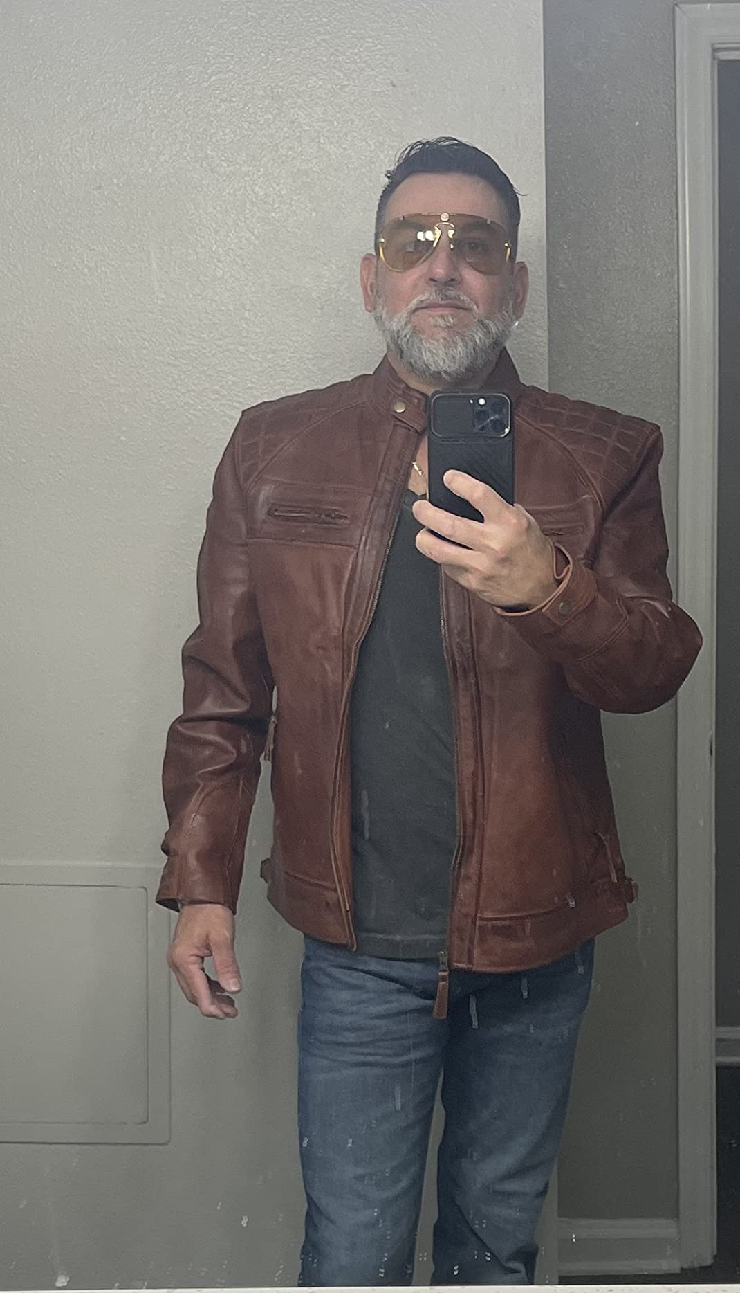 Cafe Racer Style Leather Jackets for Men | Real Lambskin Leather, Polyester Lined, Shoulder Detailing, Zip Closure, Cuffs, Inside Pockets customer photo 1