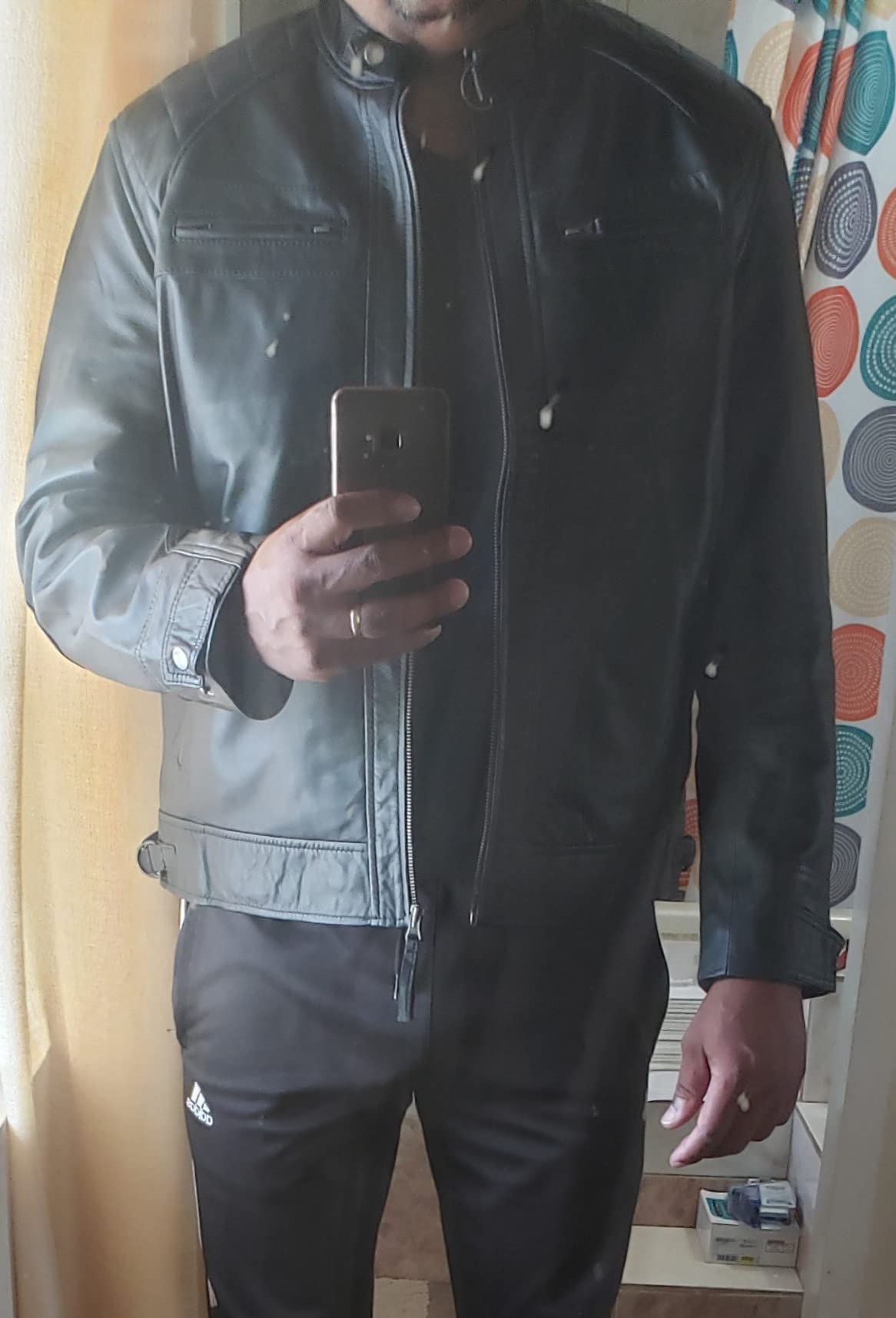 Cafe Racer Style Leather Jackets for Men | Real Lambskin Leather, Polyester Lined, Shoulder Detailing, Zip Closure, Cuffs, Inside Pockets customer photo 2
