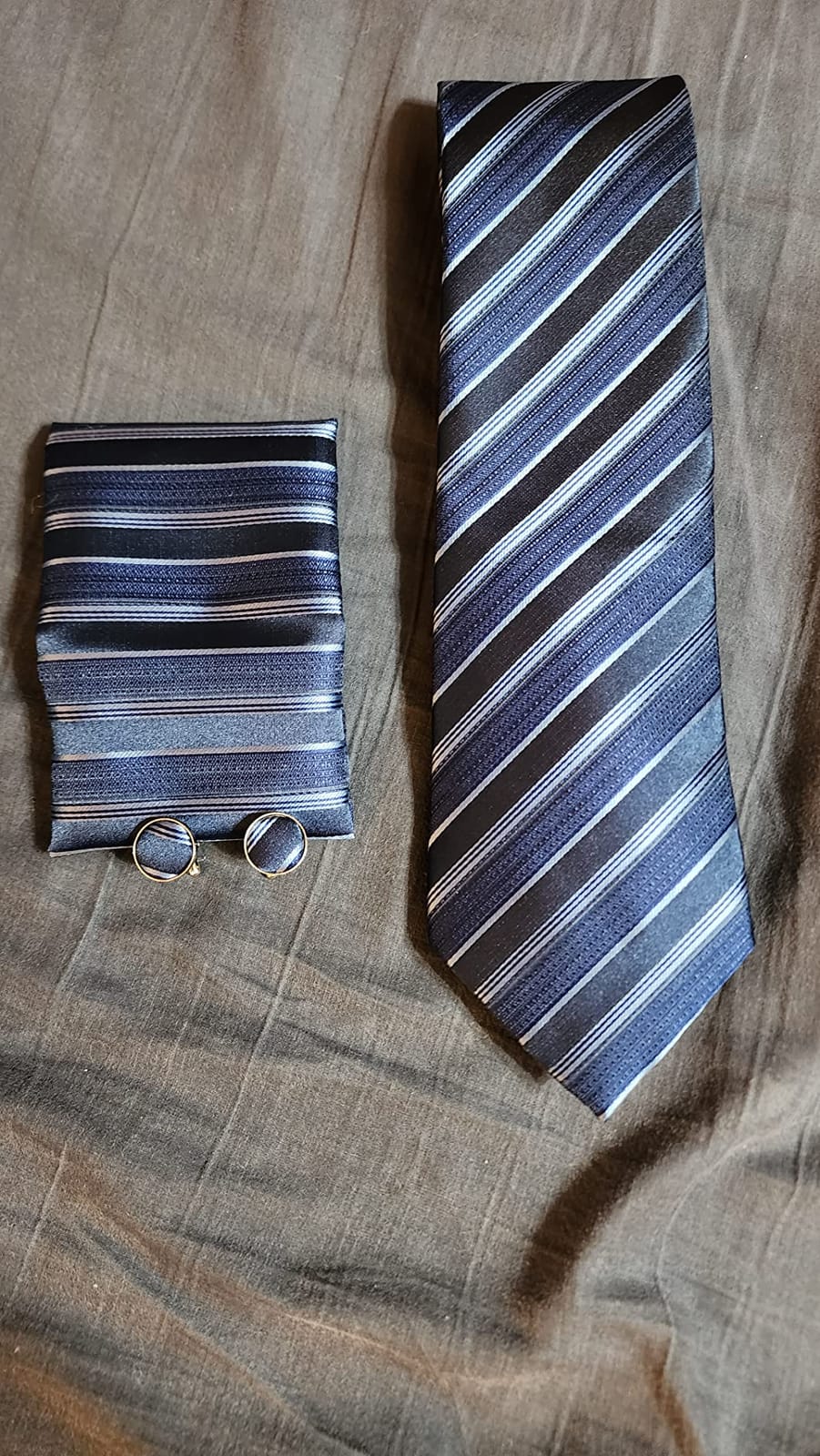 Striped Men Ties Set Silk Necktie Handkerchief Cufflinks customer photo 2