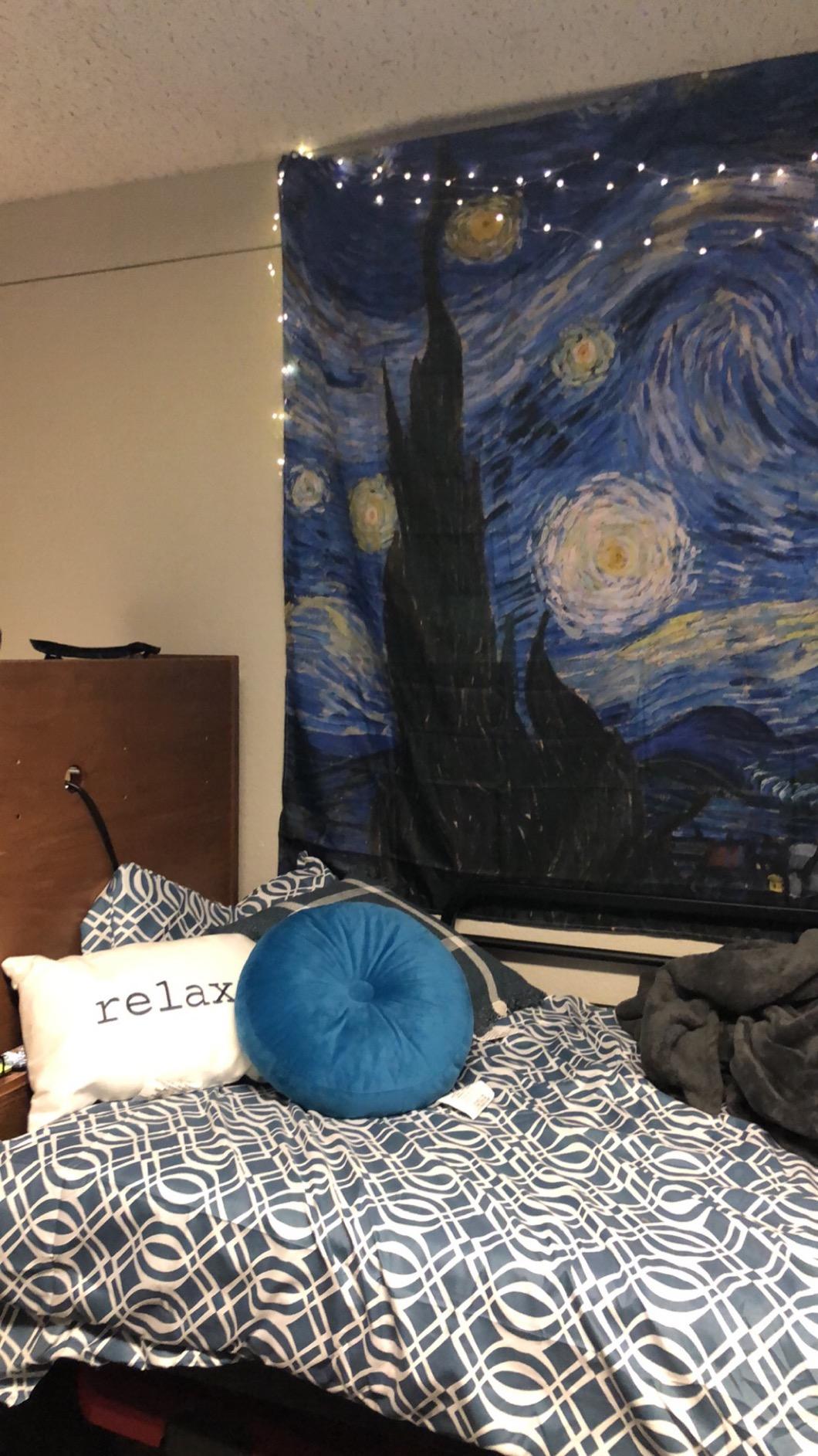 IcosaMro Starry Night Tapestry Wall Hanging, V. Gogh Art Wall Tapestries (51x60 inch) customer photo 2