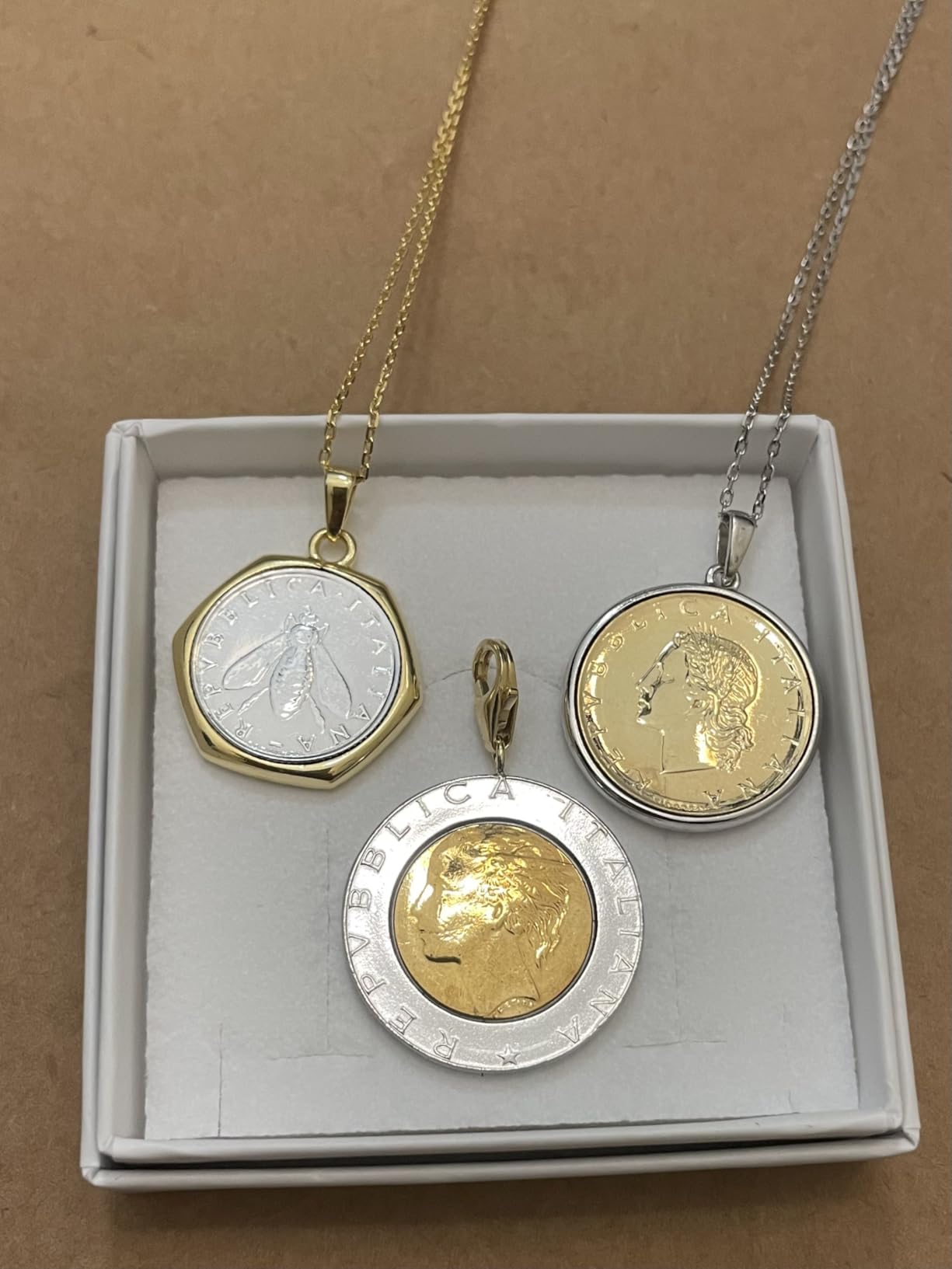 18K Gold Plated Sterling Silver 2-Lire Bee Coin Necklace for Women customer photo 1
