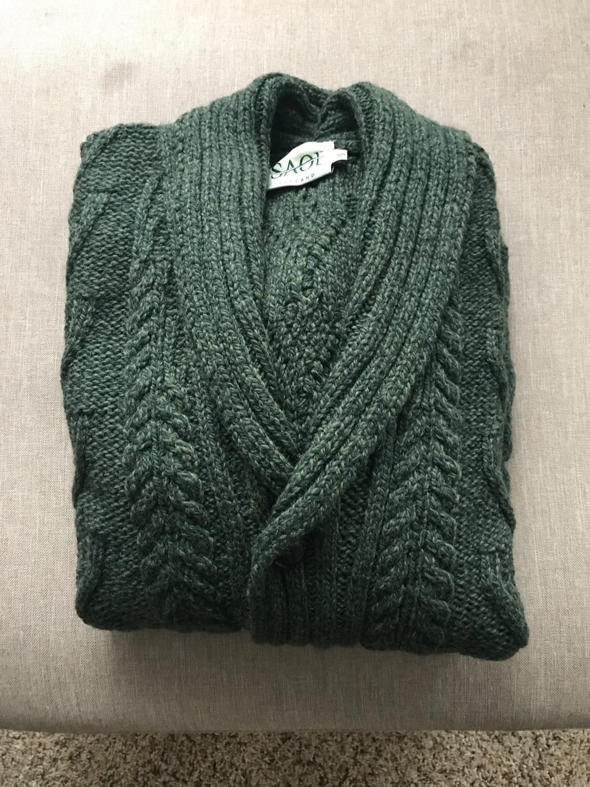 100% Merino Wool Men's Aran Cable Knit Shawl Collar Casual Irish Cardigan with Buttons and Pockets customer photo 1