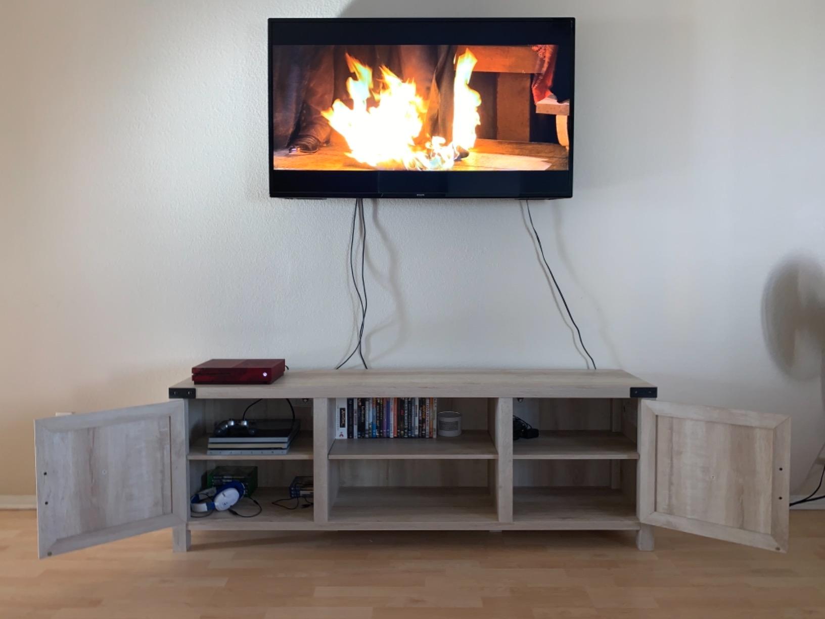 Walker Edison Georgetown Modern Farmhouse Double Barn Door TV Stand for TVs up to 80 Inches, 70 Inch, Rustic Oak, Without Fireplace, 15.75 x 70 x 24 inches customer photo 2