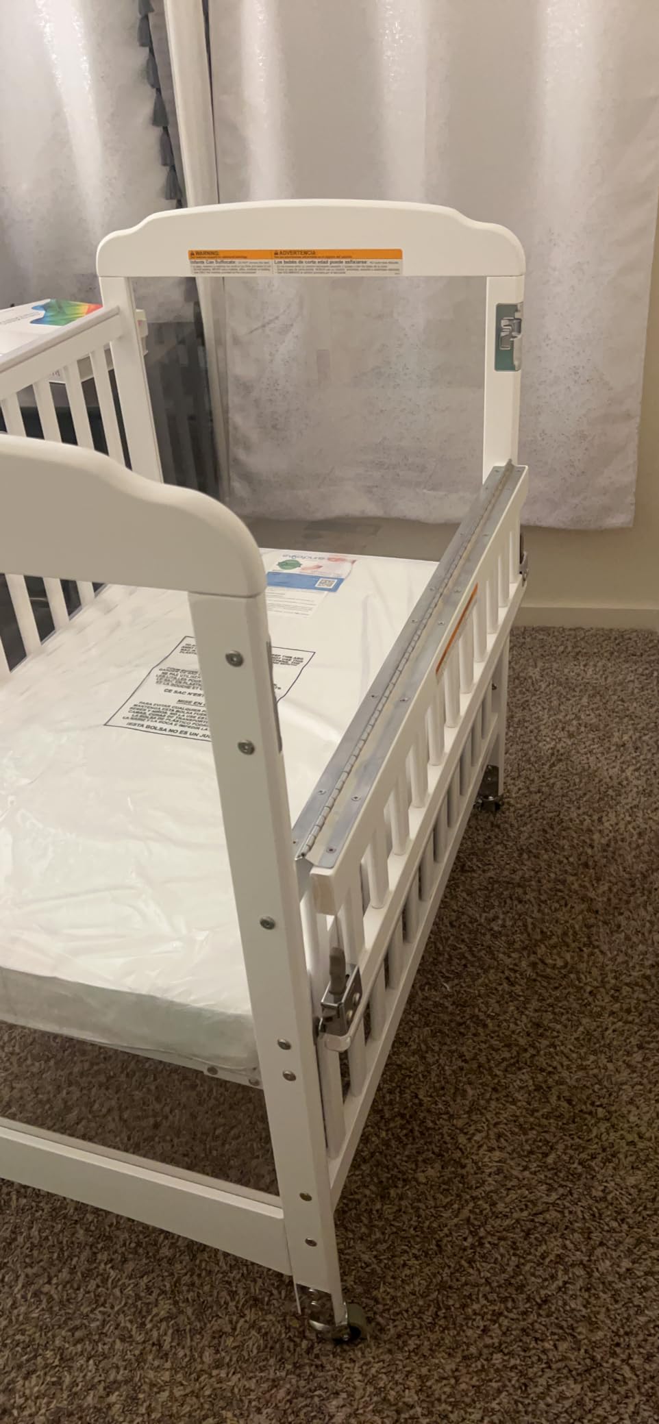 Foundations Serenity SafeReach Clearview Crib, Natural | Adjustable Mattress Board, Compact Wooden Baby Crib, Clear End Panels for Child Visibility, Includes 3
