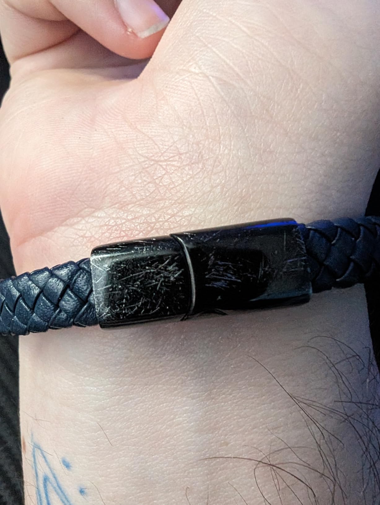 Geoffrey Beene Men's Braided Genuine Leather Bracelet with Stainless Steel Closure customer photo 1
