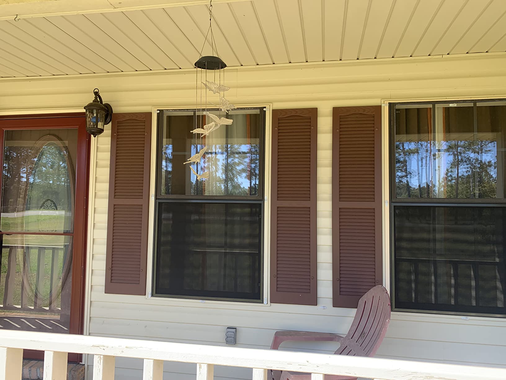 Ekena Millwork 14.5 in. W x 60 in. H Builders Edge, Standard Cathedral Top Center Mullion, Open Louver Shutters, Includes Matching Installation Spikes (Per Pair), 001 - White customer photo 2
