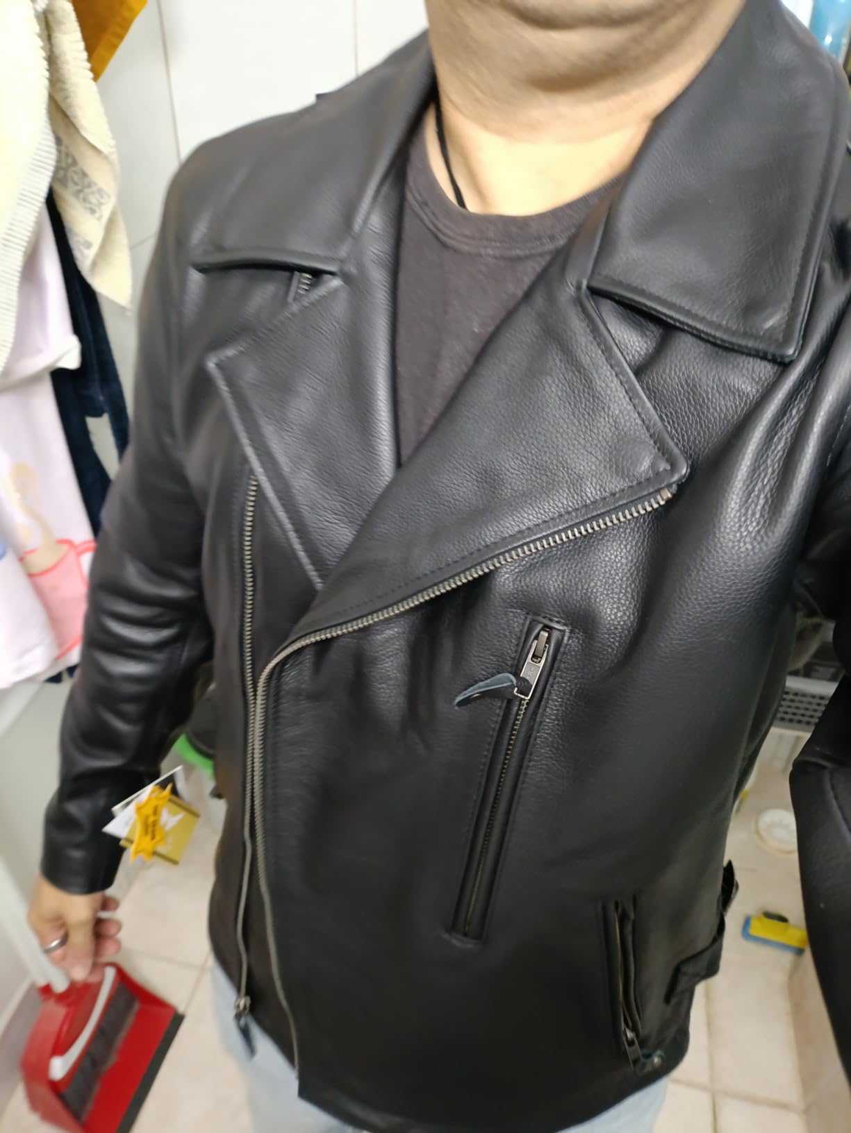 Motorcycle Genuine Leather Jacket - Hand-picked Genuine Top-Grain Cowhide Leather Biker Jacket for Men customer photo 2
