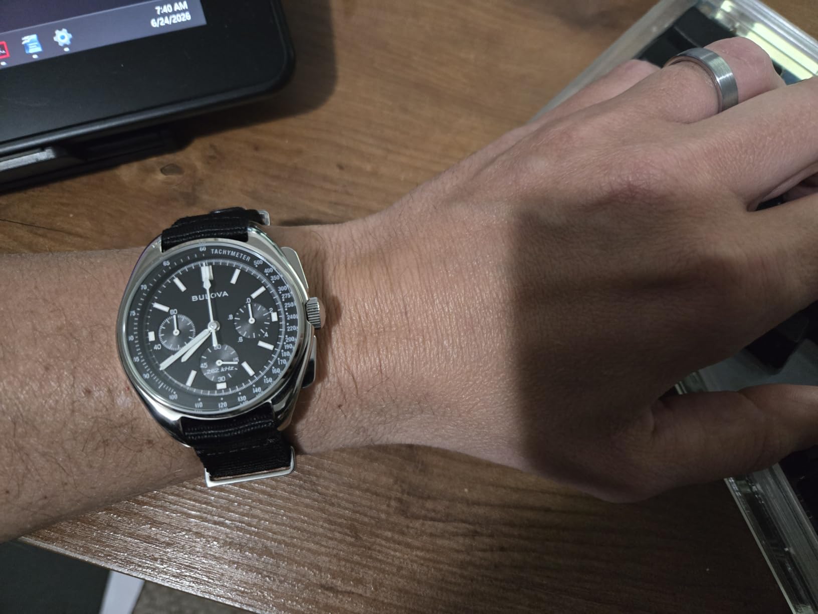 Bulova Men's Archive Series Lunar Pilot 6-Hand Chronograph High Performance Quartz Stainless Steel, Black NATO Strap and Sapphire Crystal customer photo 2