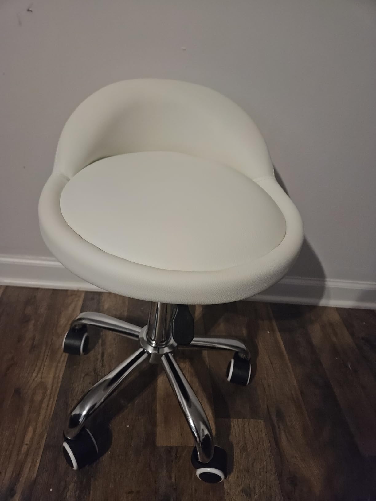 KKTONER PU Leather Round Rolling Stool with Back Rest Height Adjustable Swivel Drafting Work SPA Task Chair with Wheels Black customer photo 1
