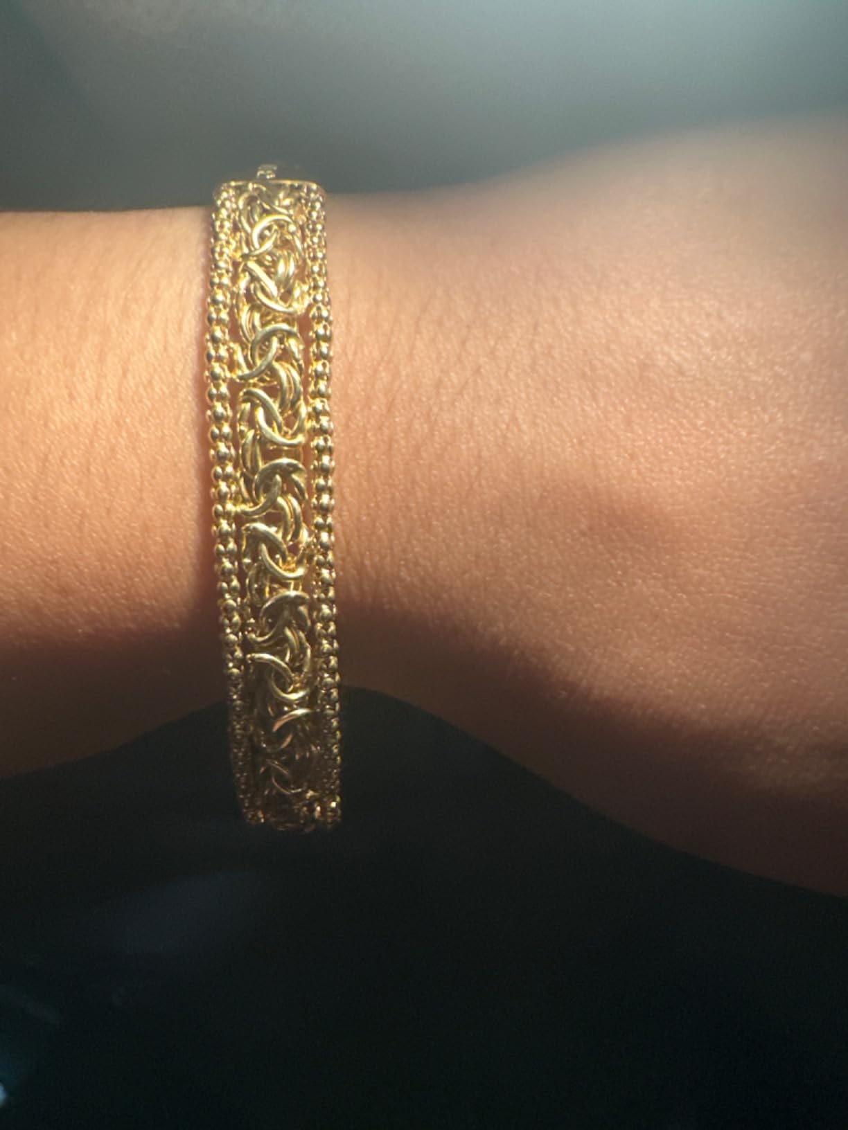 Italian 925 Sterling Silver, 18K Gold Plated Byzantine Bracelet customer photo 2