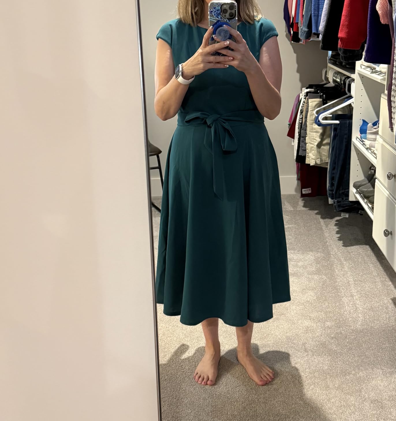 Women's Cocktail Dresses, Formal Wedding Guest Church Dress | A-line, Mid Calf, Detachable Belt, Vintage Tea Party, Modest Evening Dress customer photo 2