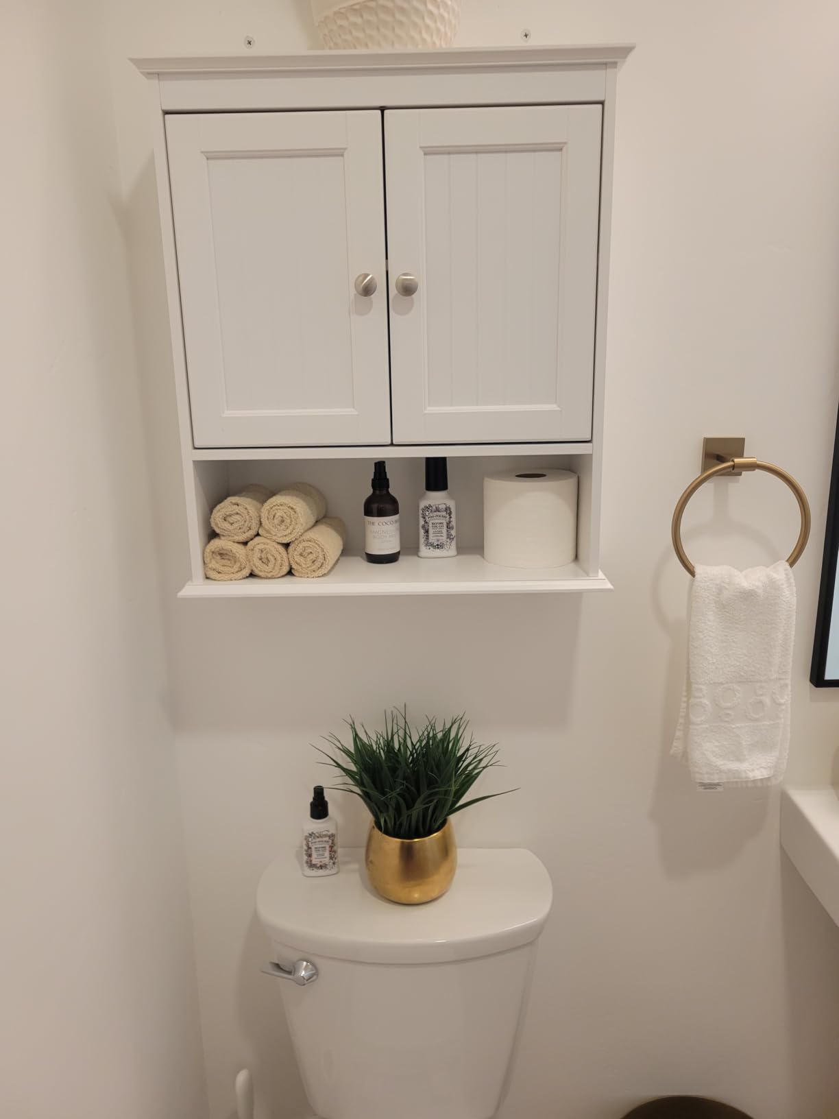 Spirich Bathroom Wall Cabinet with Beadboard Doors, White Medicine Cabinet | Adjustable Shelf, Open & Concealed Storage, Space-Saving Over-Toilet Design for Toiletries, Towels, Medicines & Decor customer photo 2