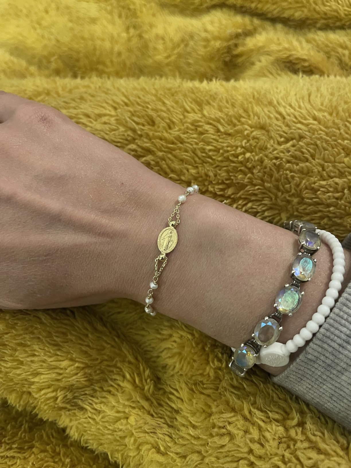 Miabella 18K Gold Plated 925 Sterling Silver Pearl Rosary Bracelet Women customer photo 1