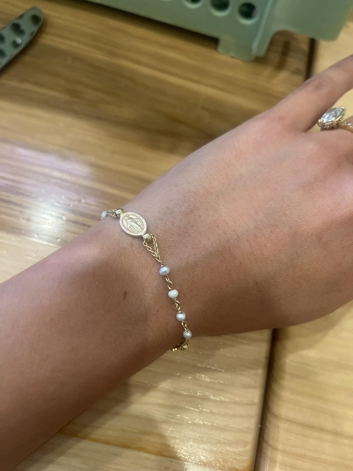 Miabella 18K Gold Plated 925 Sterling Silver Pearl Rosary Bracelet Women customer photo 2