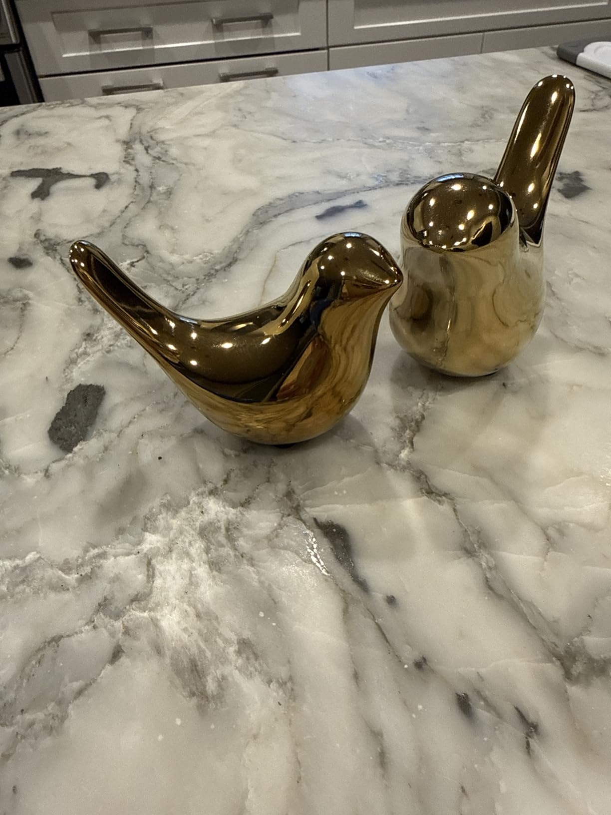 FANTESTICRYAN Small Birds Statues Home Decor, Modern Style, Gold, M&L | Ceramic Animal Figurines, Set of 2 Decorative Ornaments customer photo 1