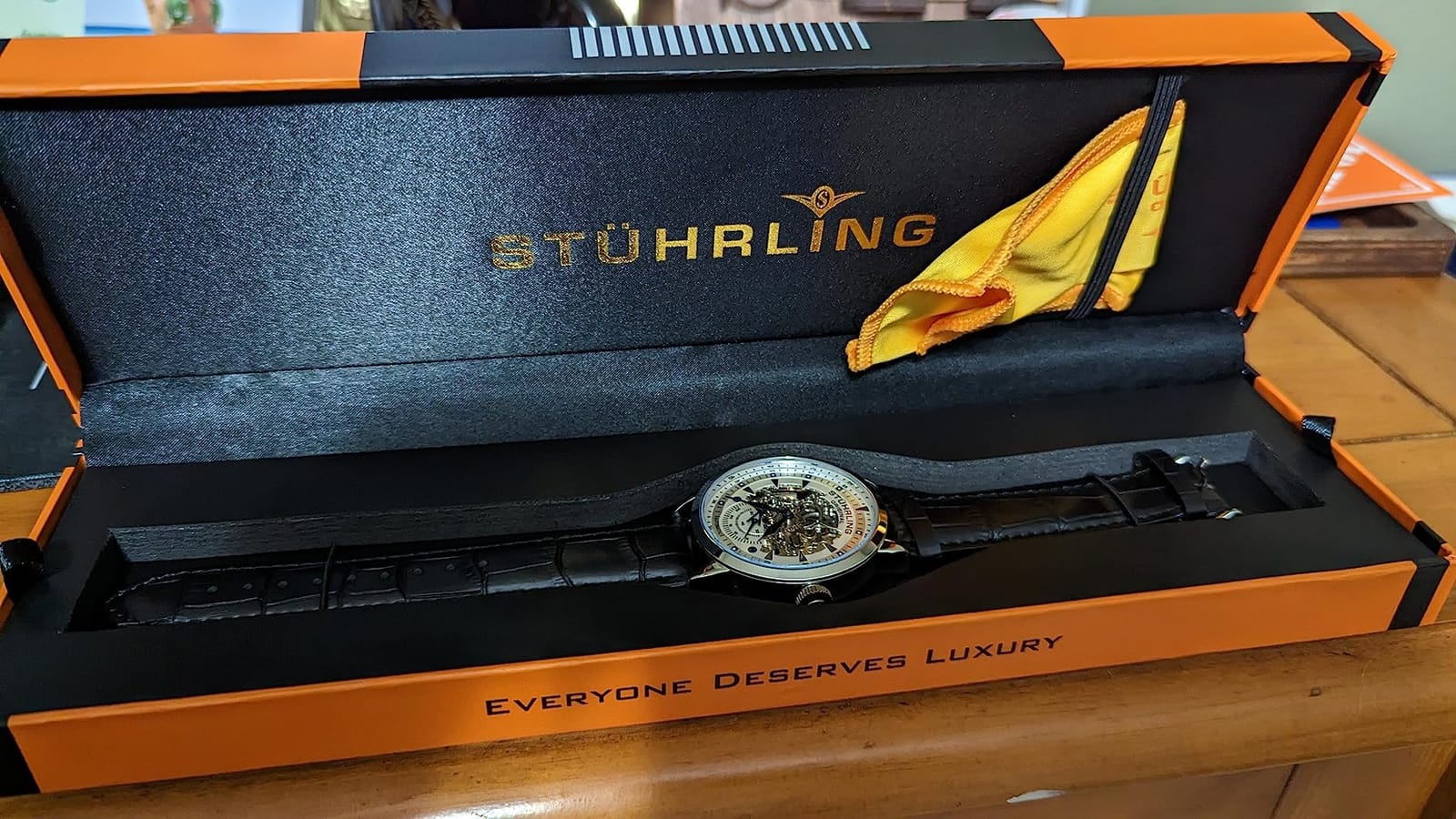 Stuhrling Original Mens Skeleton Automatic Dress Watch with Alligator Embossed Leather Strap Skeleton Dial customer photo 1