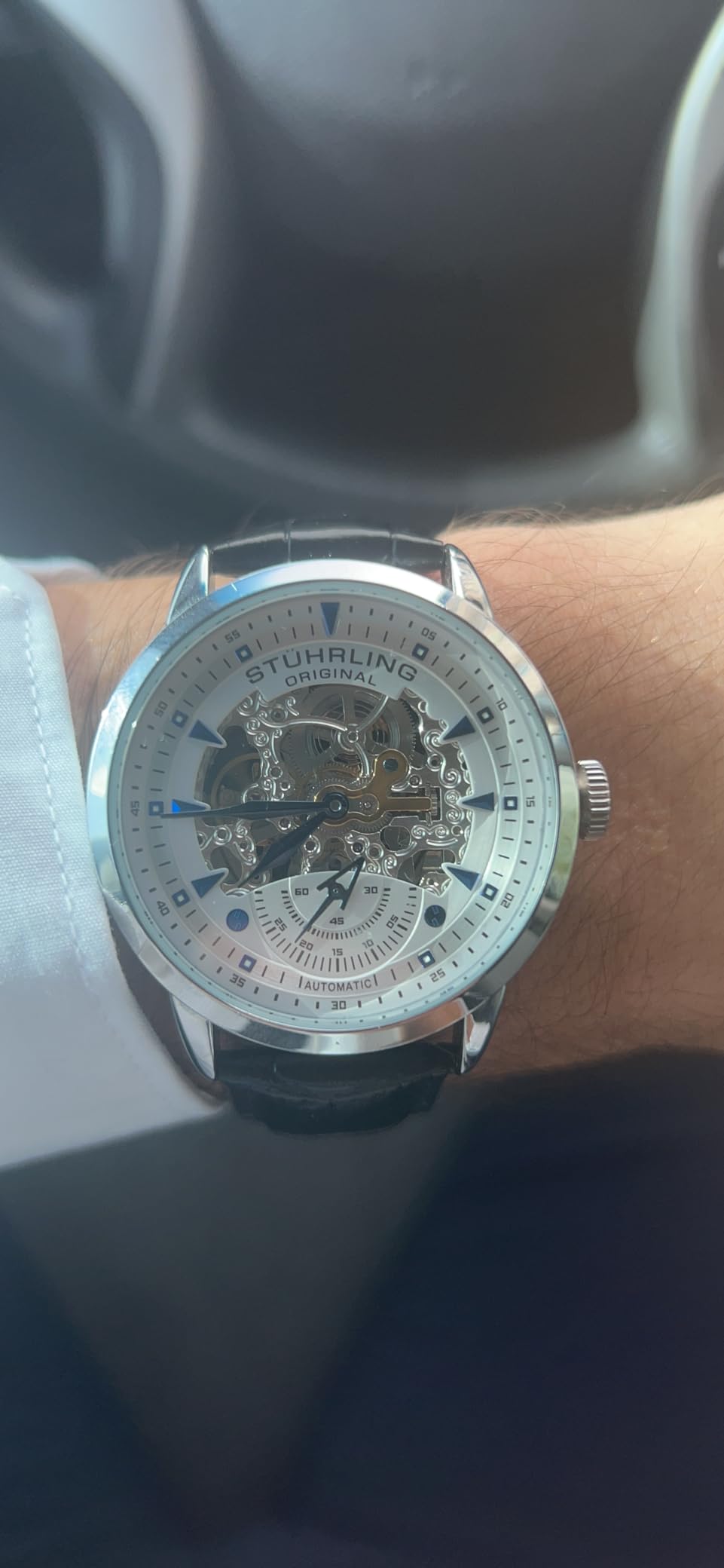 Stuhrling Original Mens Skeleton Automatic Dress Watch with Alligator Embossed Leather Strap Skeleton Dial customer photo 2