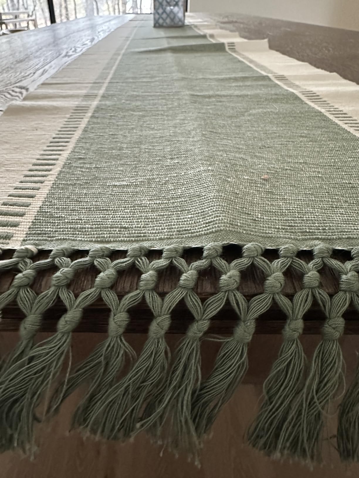 DII Dobby Stripe Table Runner, 13x72, French Blue & Cream Background | Woven Decorative Table Runner customer photo 1