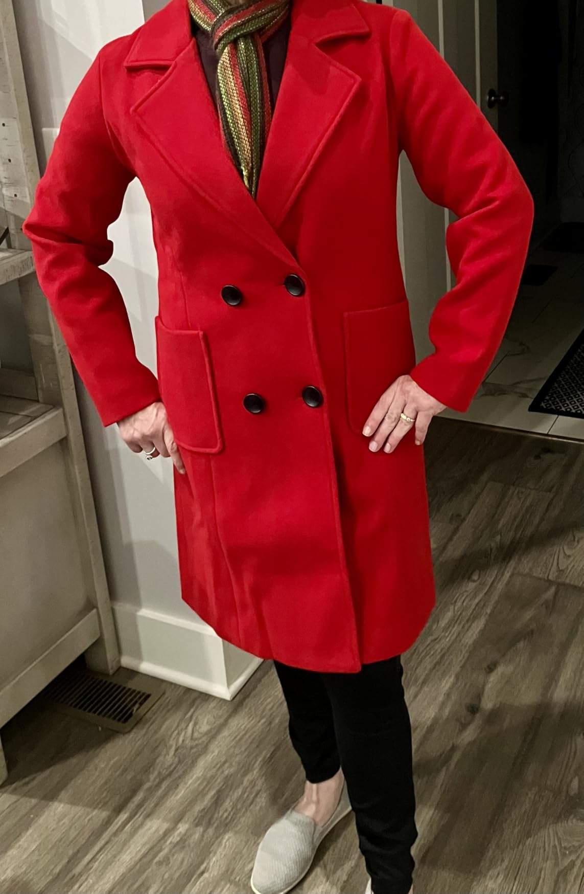 chouyatou Women Elegant Notched Collar Double Breasted Wool Blend Over Coat customer photo 1