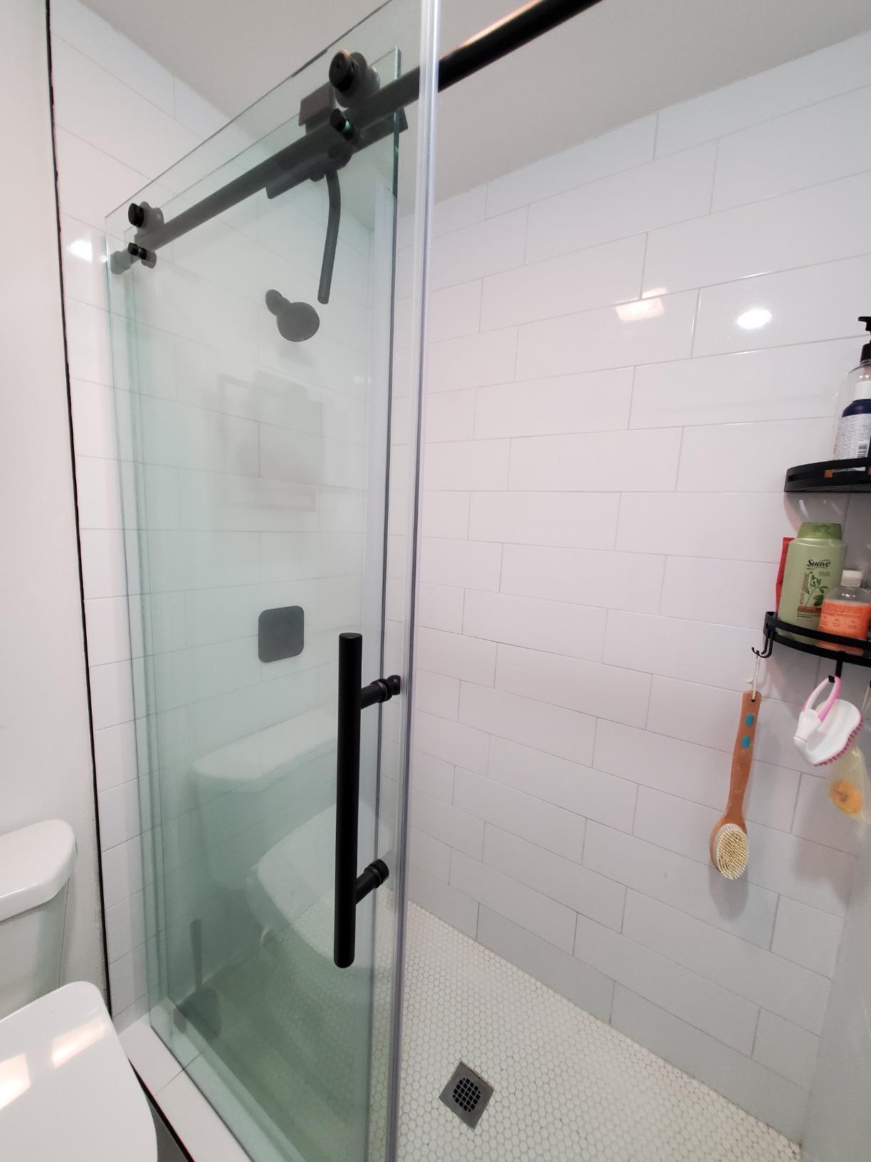 Woodbridge Frameless Sliding Shower Door, 56 in. - 60 in. Width, 76 in. Height, 3/8 in. (10 mm) Clear Tempered Glass,Chrome Finish, MBSDC6076-C customer photo 1